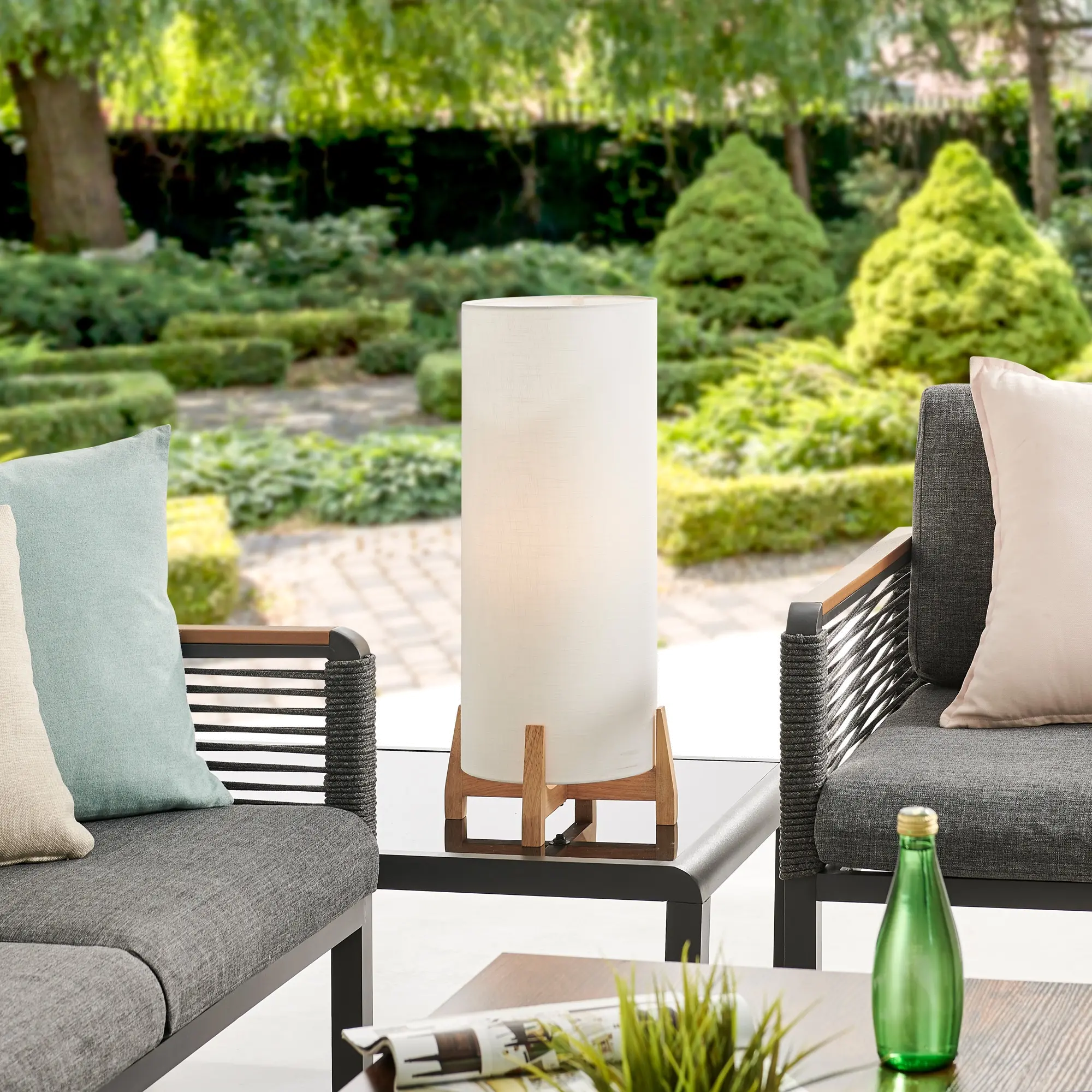 Hayes White and Wood Outdoor Cordless Table Lamp with Rechargeable Bulb-2