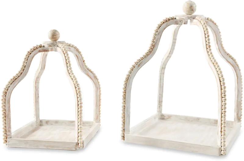18 Inch White Washed Mango Wood Beaded Open Lantern