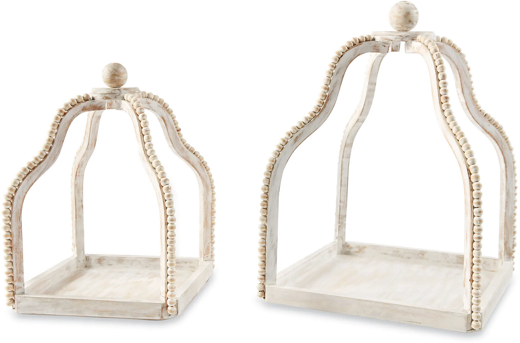 14 Inch White Washed Mango Wood Beaded Lantern-1