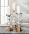 13  Clear Glass and Mango Wood Candlestick