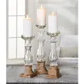15  Clear Glass and Mango Wood Candlestick