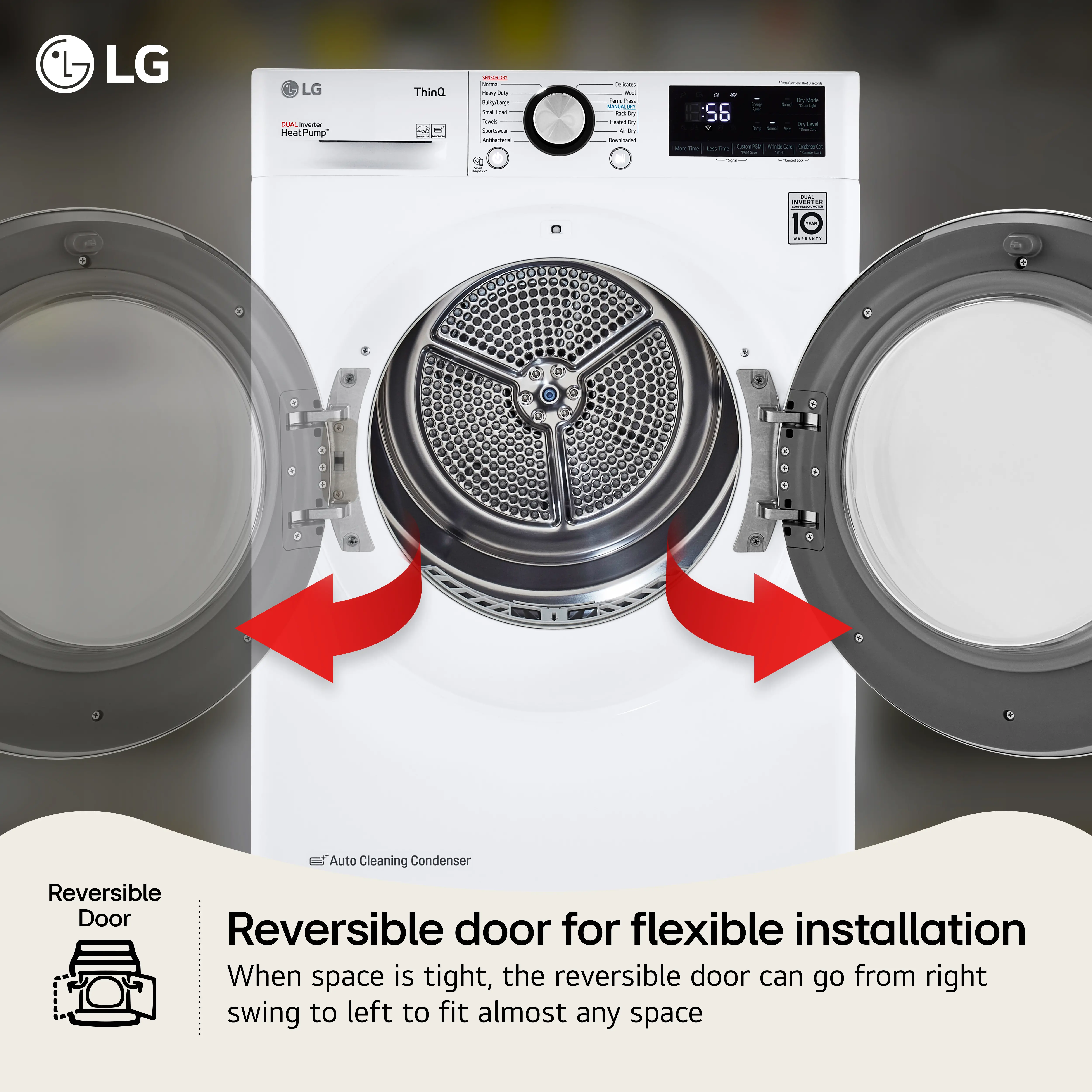DLHC1455W LG Compact Smart Front Load Electric Dryer with Dual Inverter - 4.2 cu ft White-2
