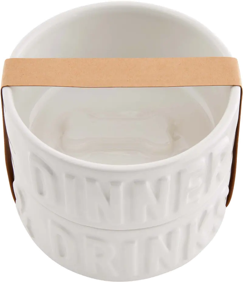 White Dinner and Drinks Ceramic Pet Bowls (Set of 2)