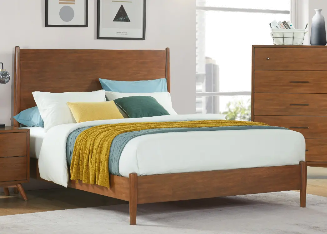 Robin Mid-Century Modern Brown King Platform Bed-2