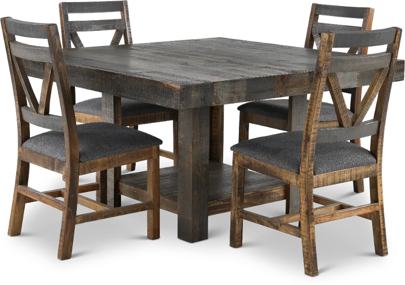 Loft Rustic Pine 5 Piece Dining Set