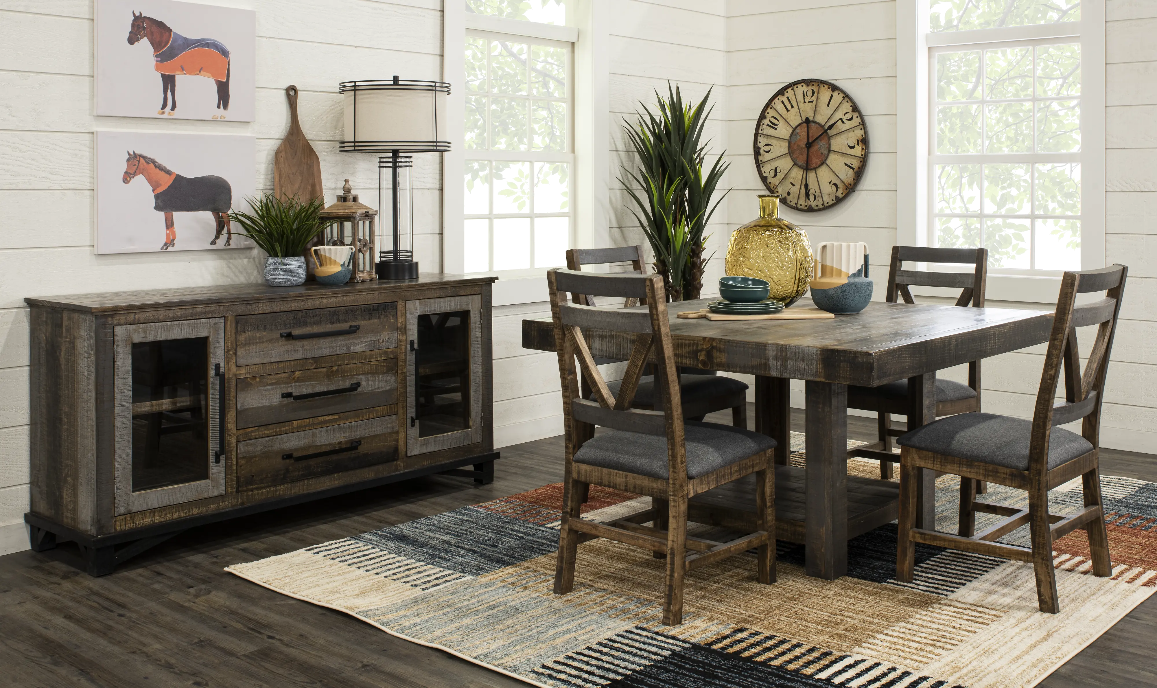 Loft Rustic Pine 5 Piece Dining Set-2