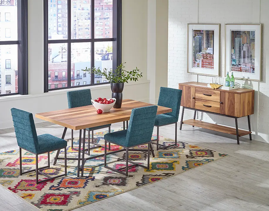 Carson Walnut and Teal 5 Piece Dining Room Set-1