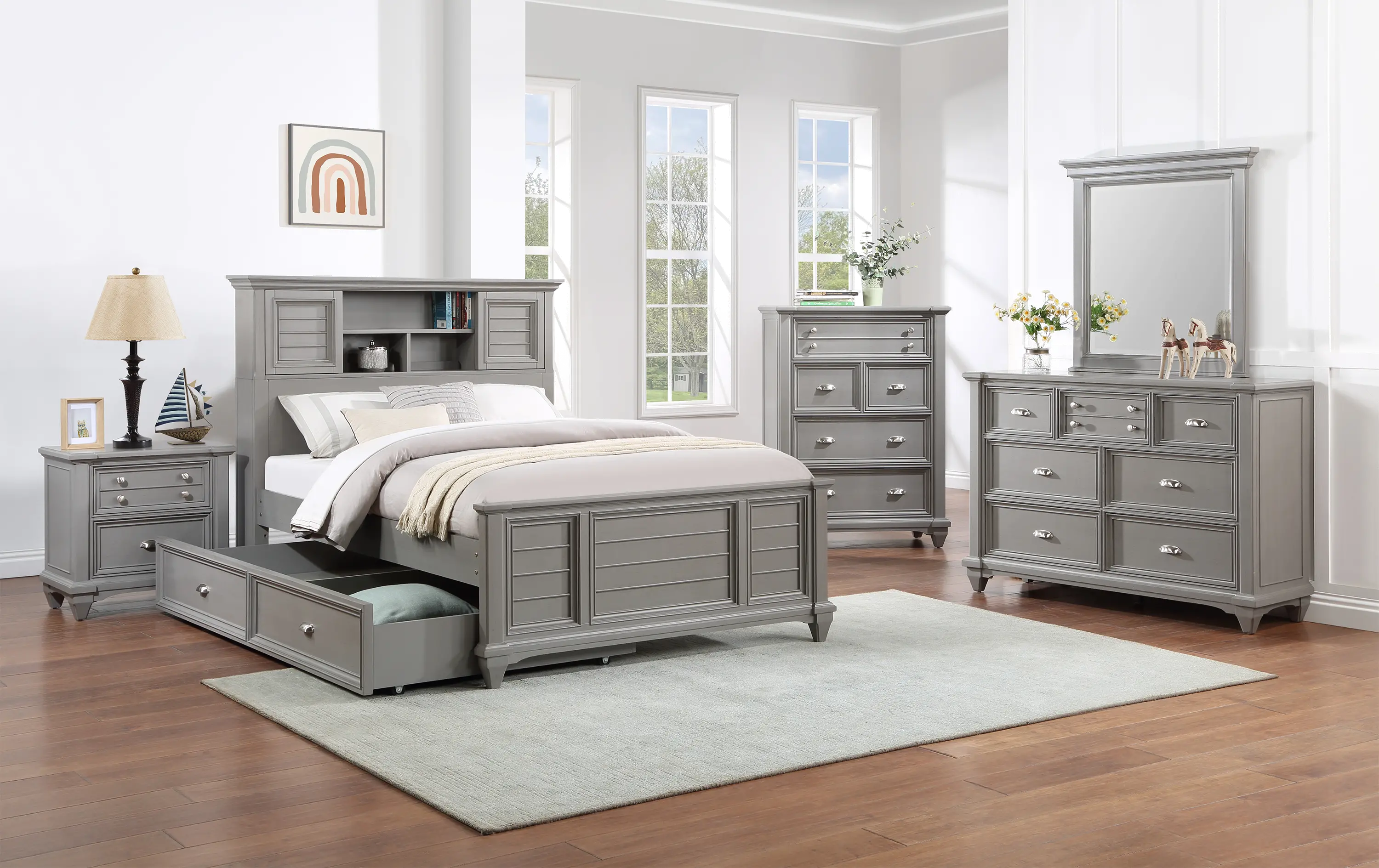 Harbor Hut Gray Full Bookcase Bed with Trundle-3