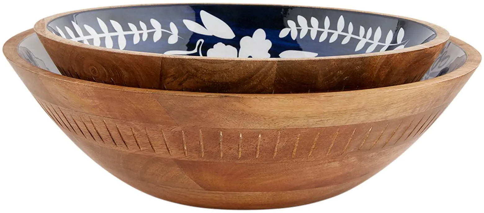 12 Inch Indigo Blue, White and Brown Serving Bowl-1