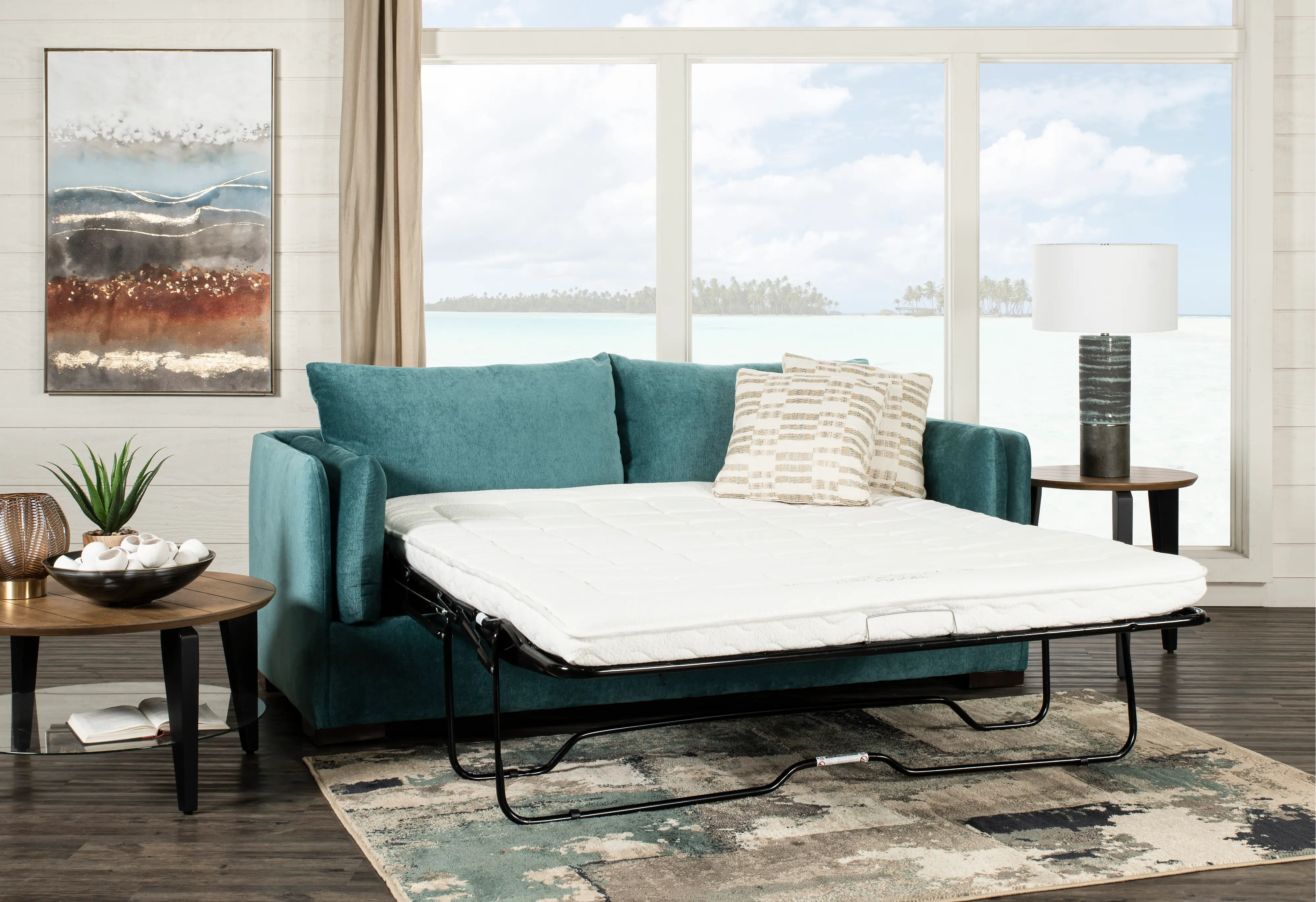 Ellyson Cerulean Blue Queen Sofa Bed-4