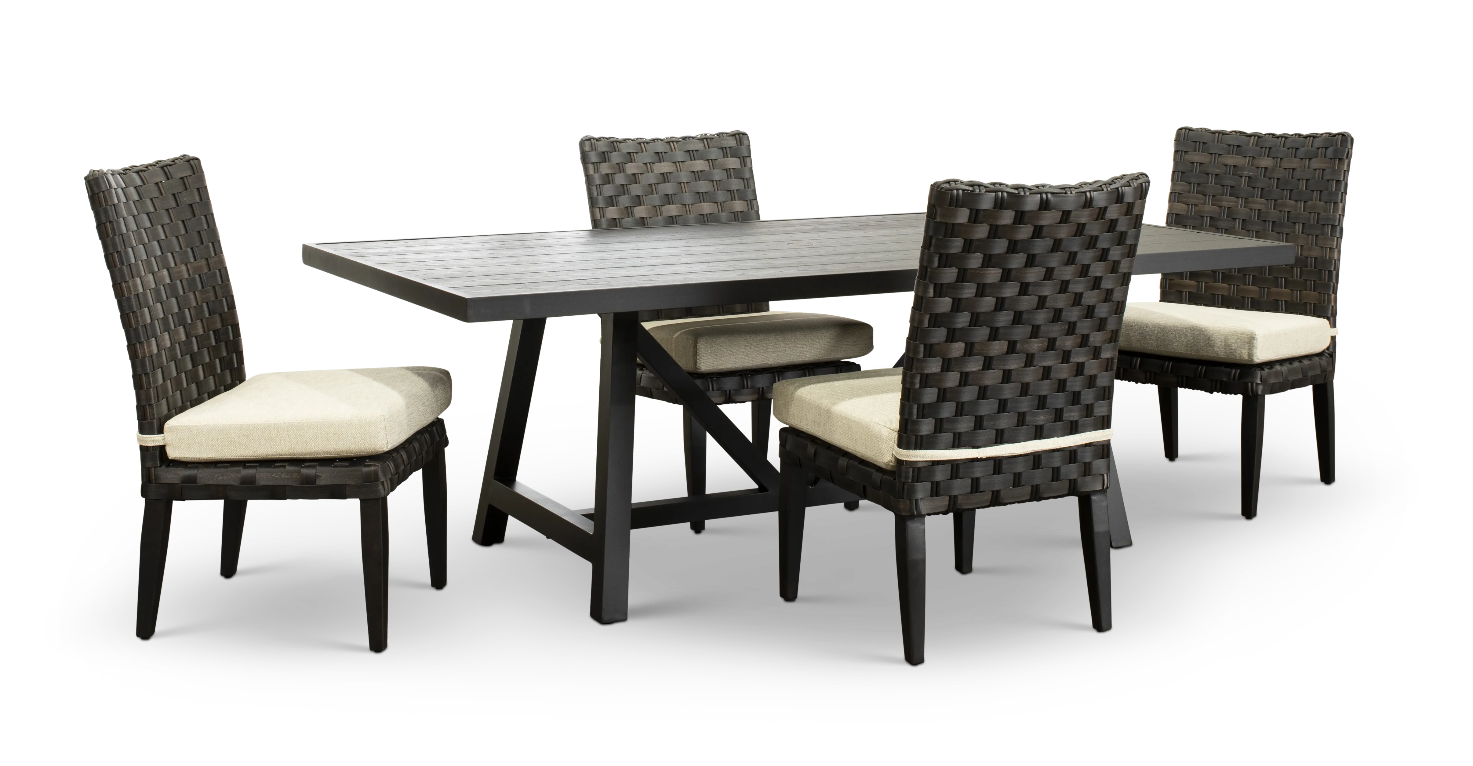 Sunset 5 Piece Beige and Wicker Armless Patio Dining Chair Set-1