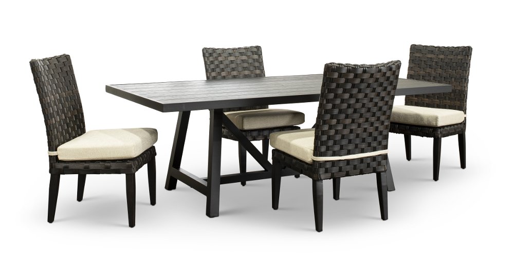 Sunset 5 Piece Beige and Wicker Armless Patio Dining Chair Set
