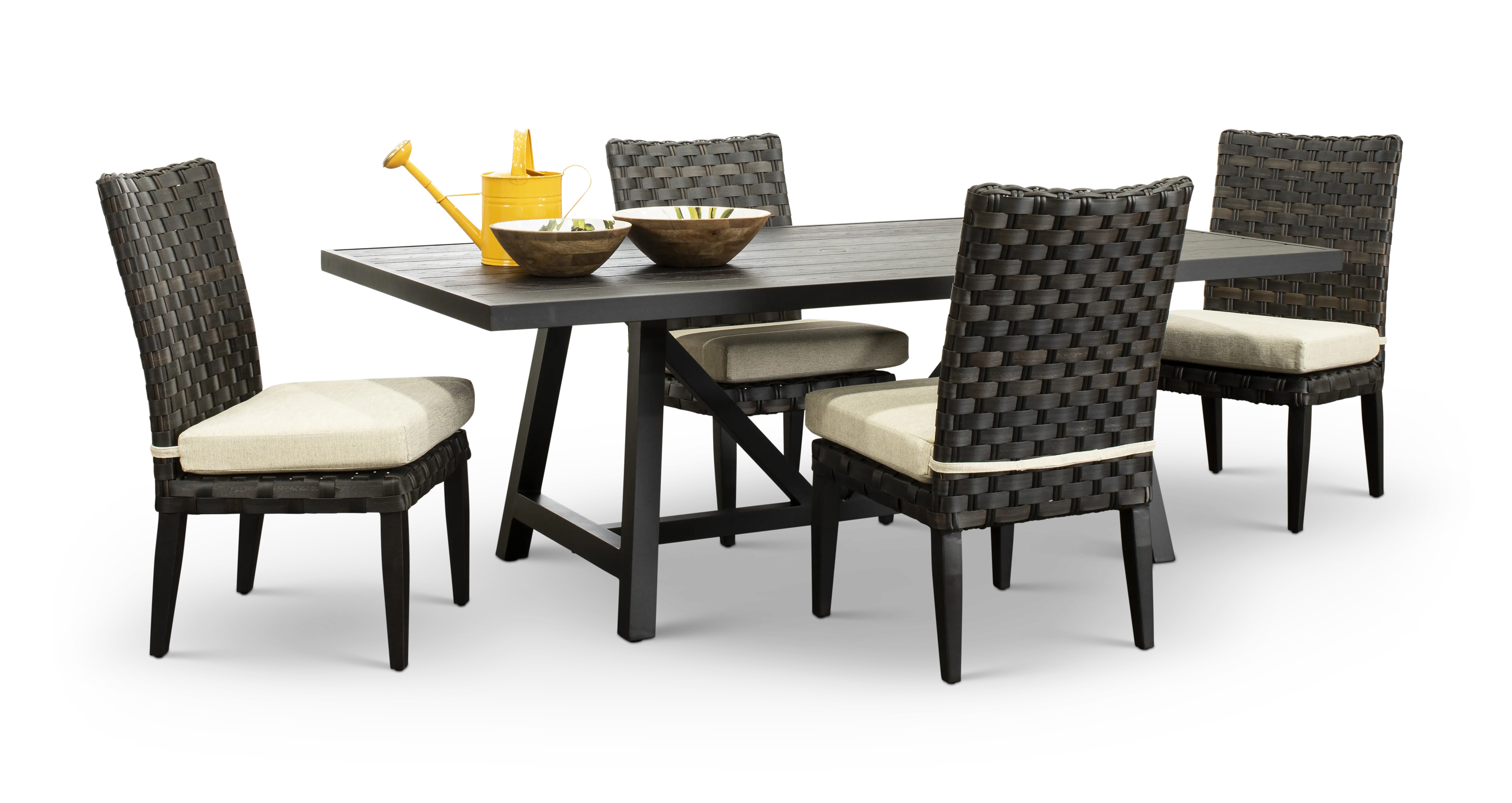 Sunset 5 Piece Beige and Wicker Armless Patio Dining Chair Set-3