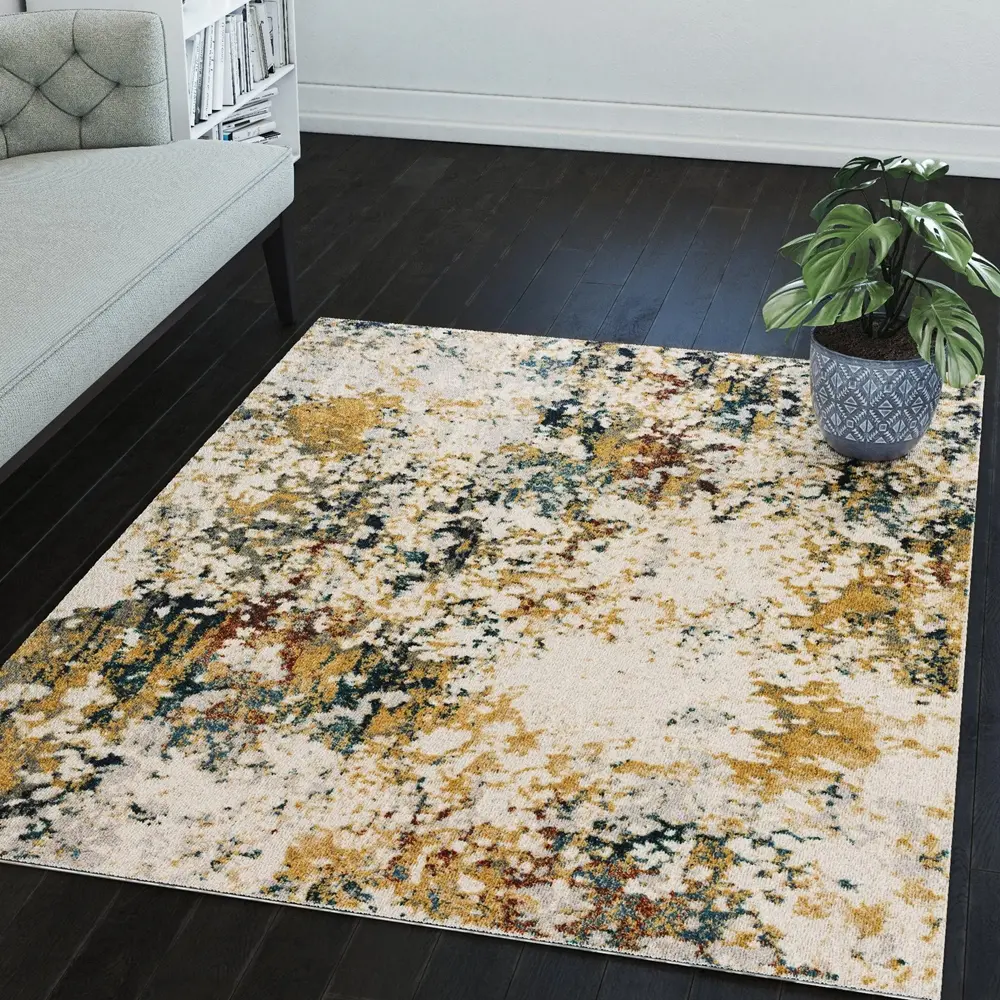 KM26MU5X7-MULT/KARMA Karma 5 x 8 Contemporary Yellow Area Rug-2