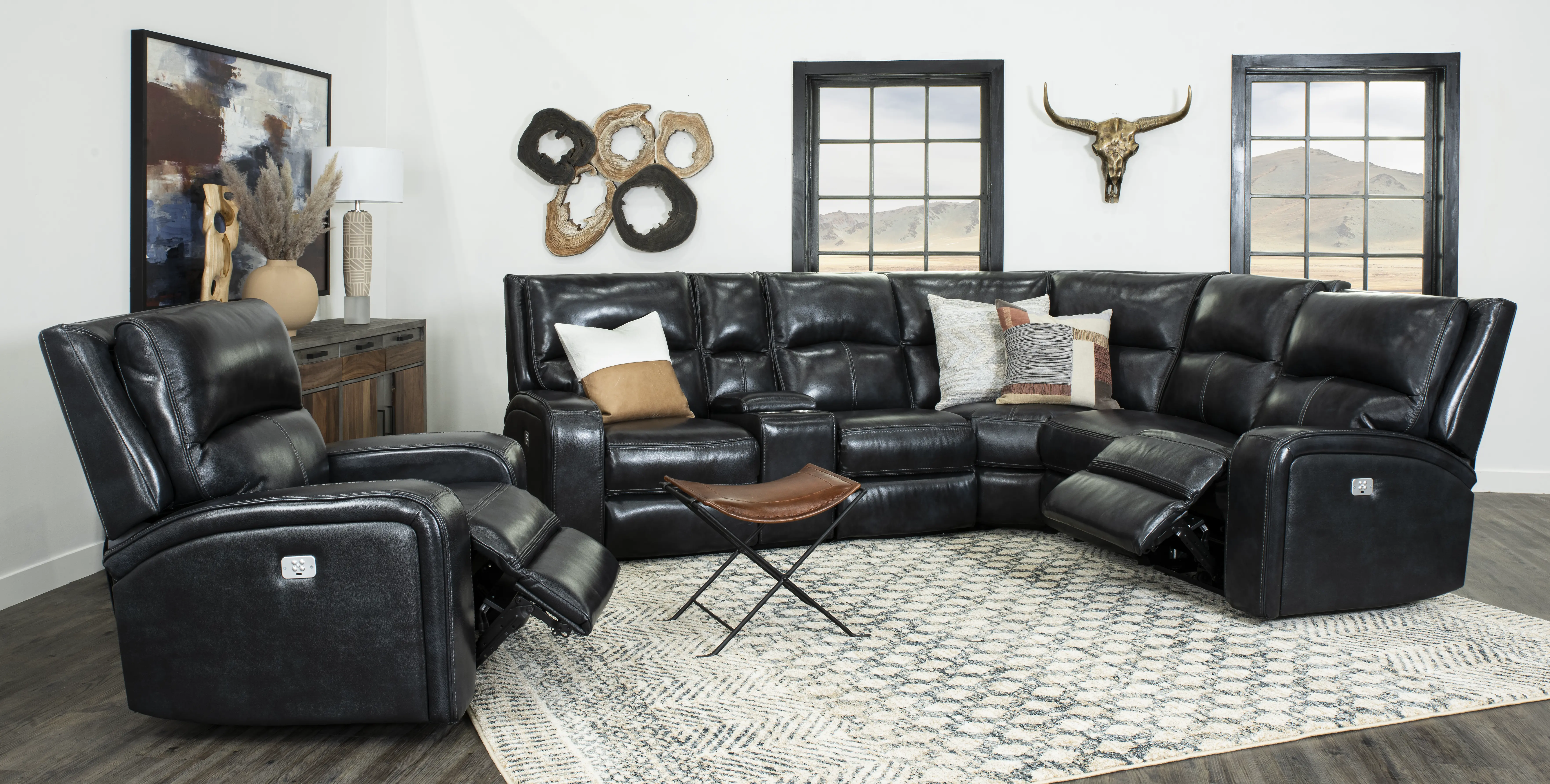 Megan Dark Blue 6 Piece Power Reclining Sectional-2