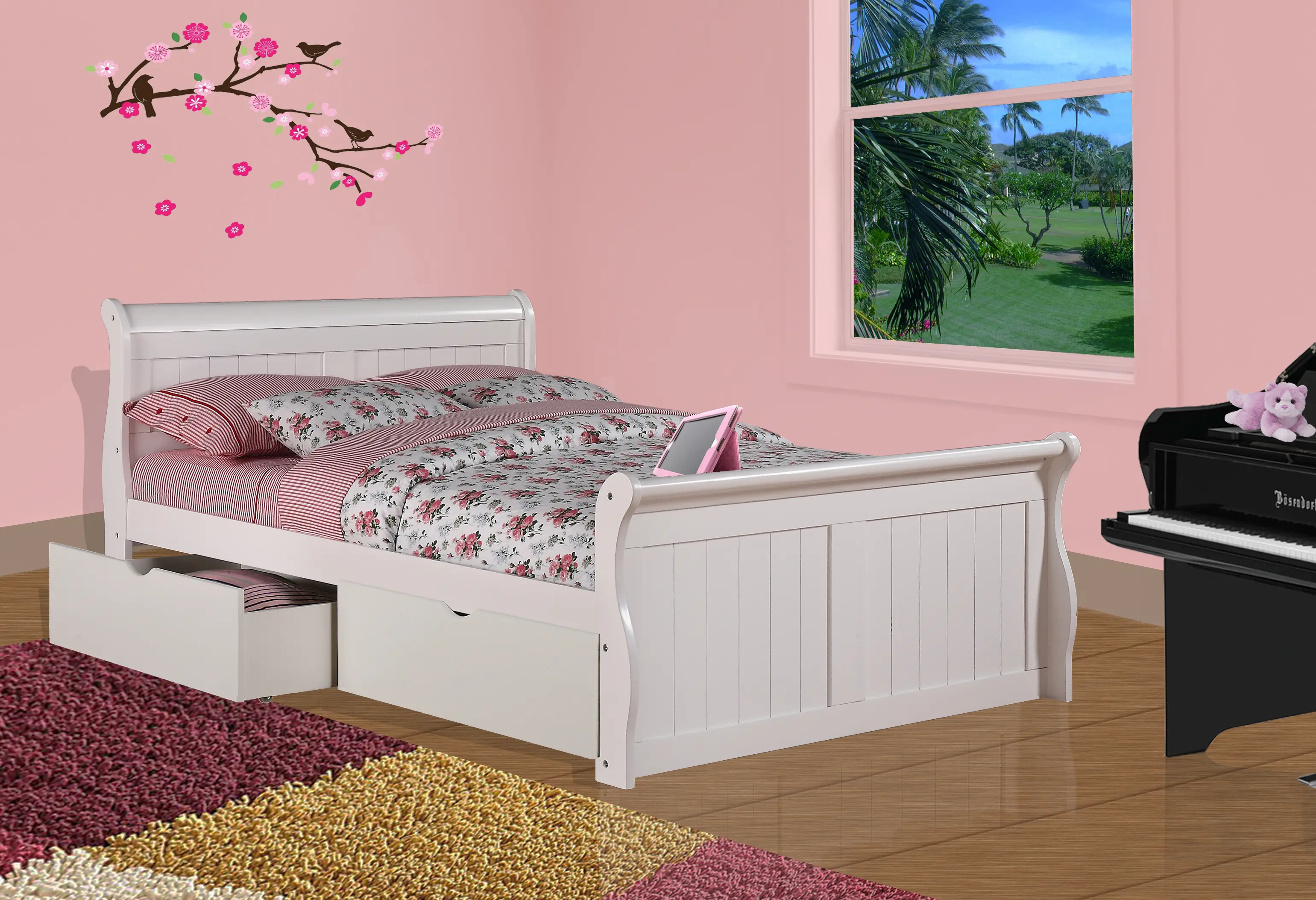 Ellsworth Full White Sleigh Bed with Drawers-2