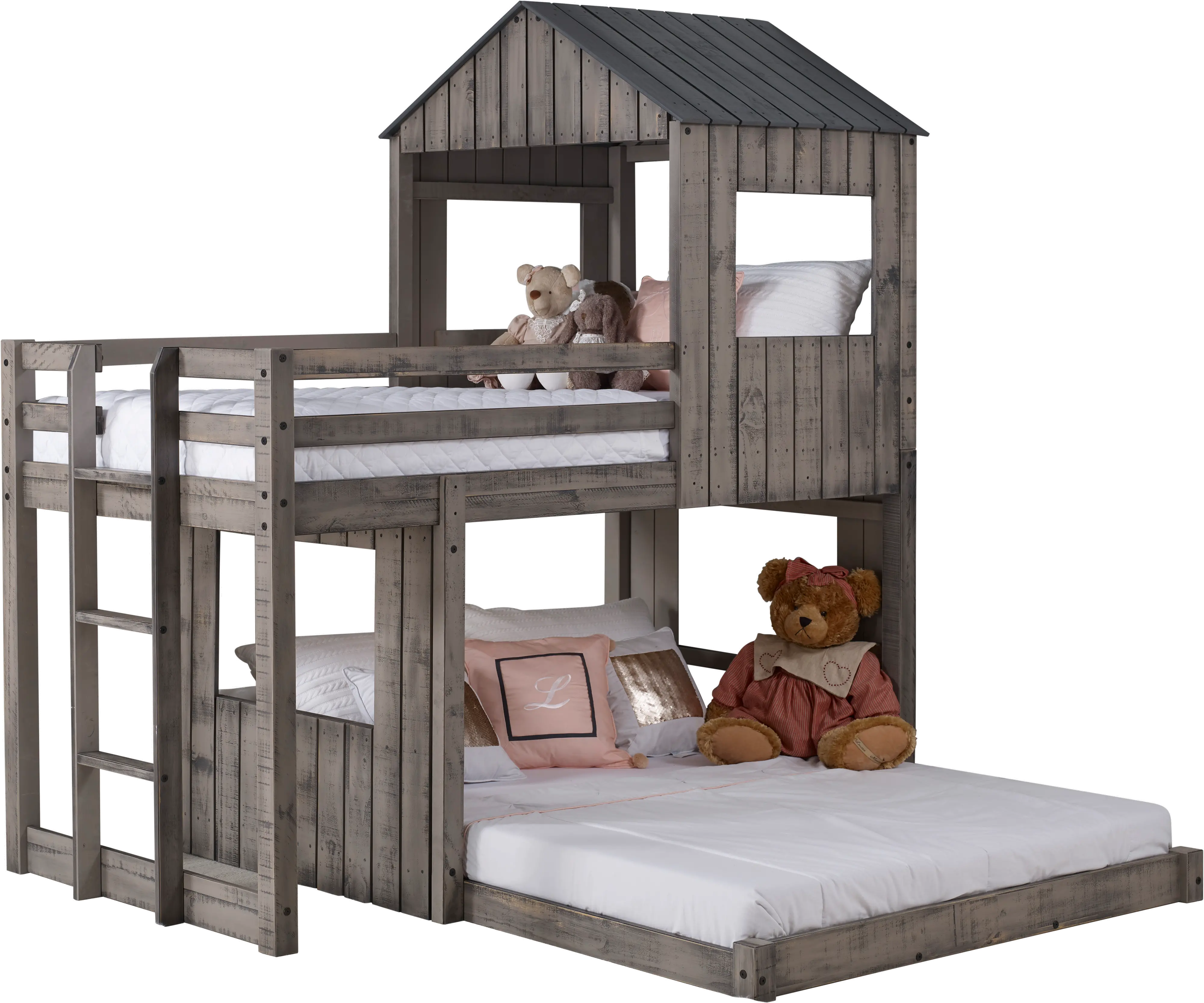 Boothbay Twin Over Full Gray Rustic Loft Bed-2