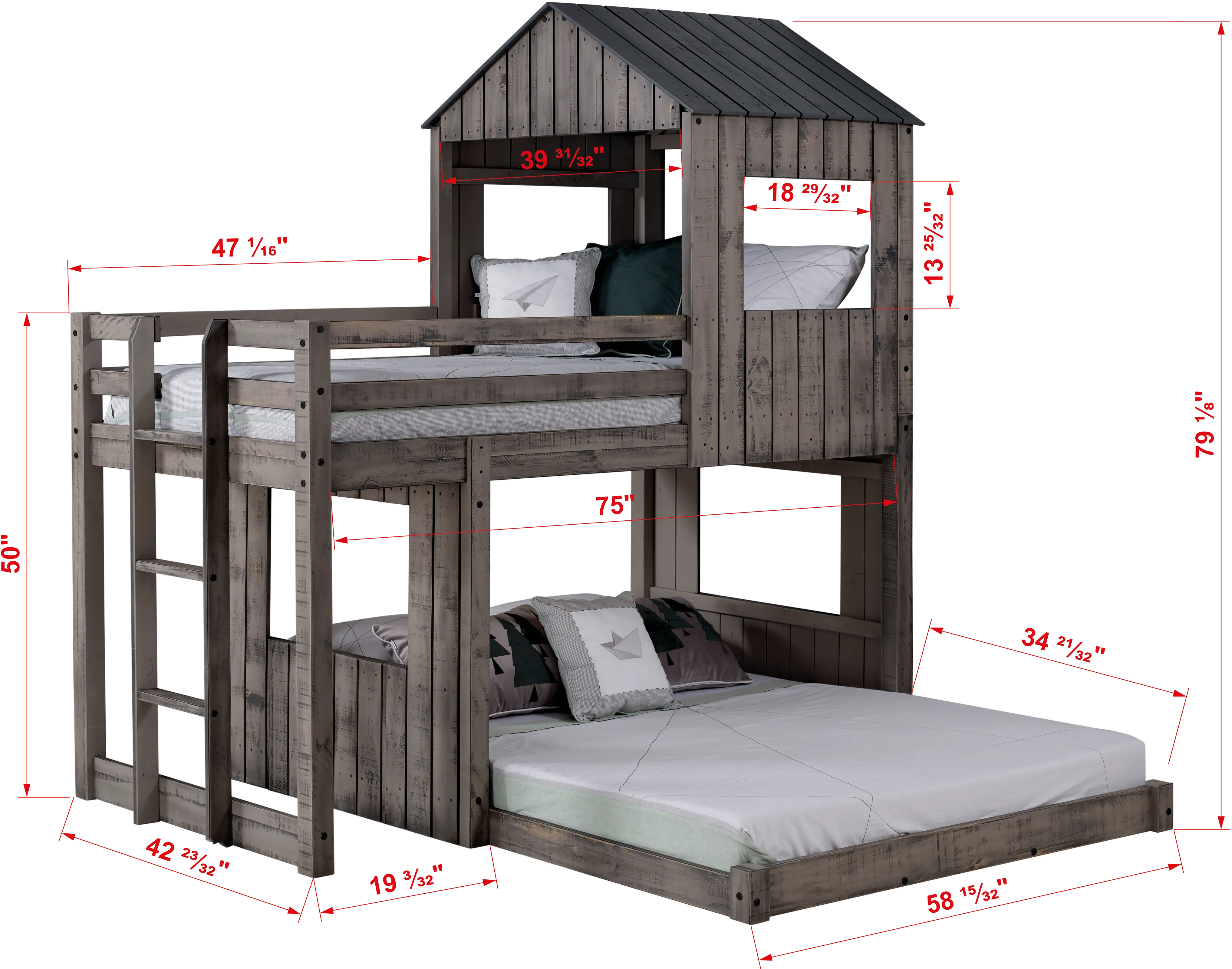 Boothbay Twin Over Full Gray Rustic Loft Bed-3