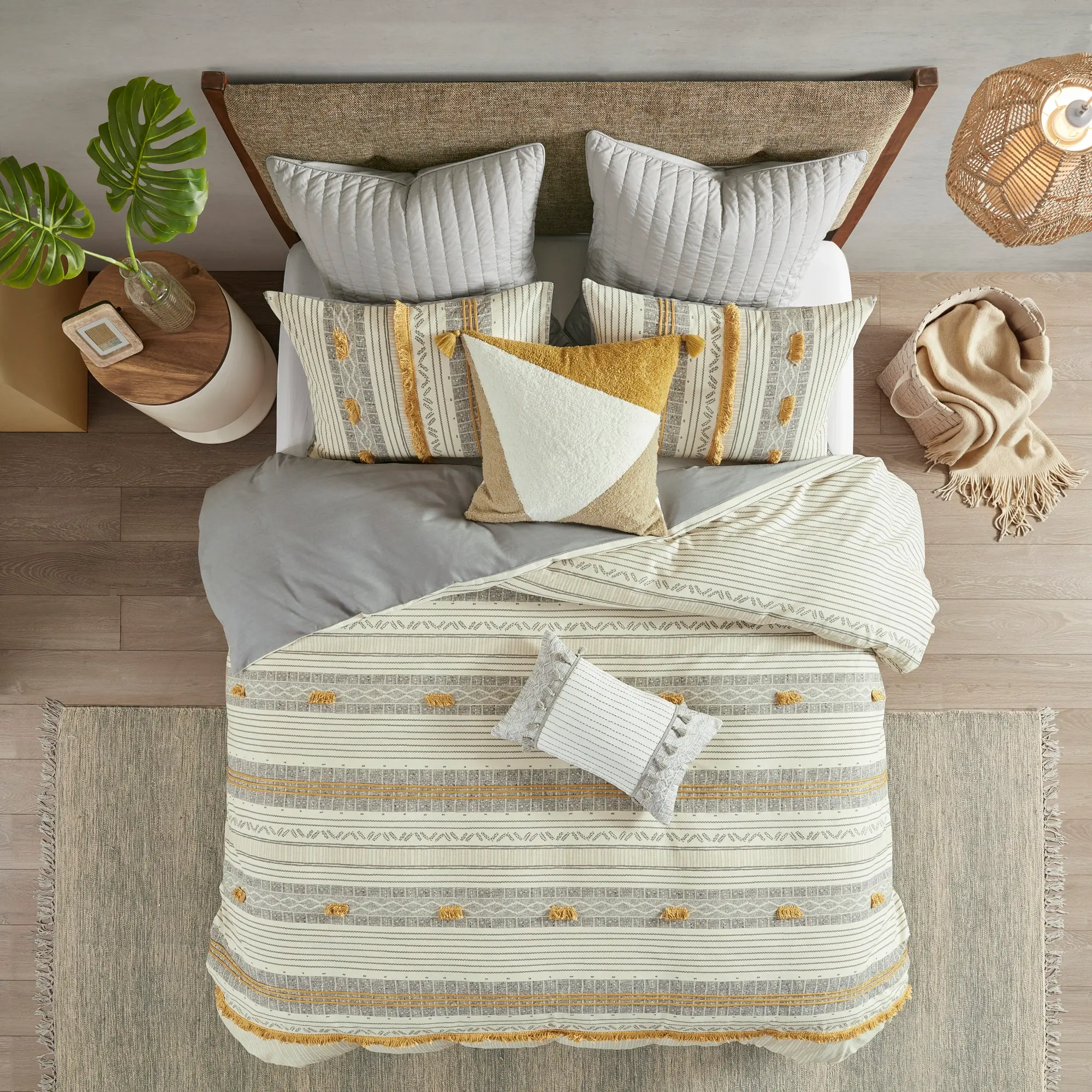 Gray and Yellow Striped King Cody 3 Piece Bedding Collection-3
