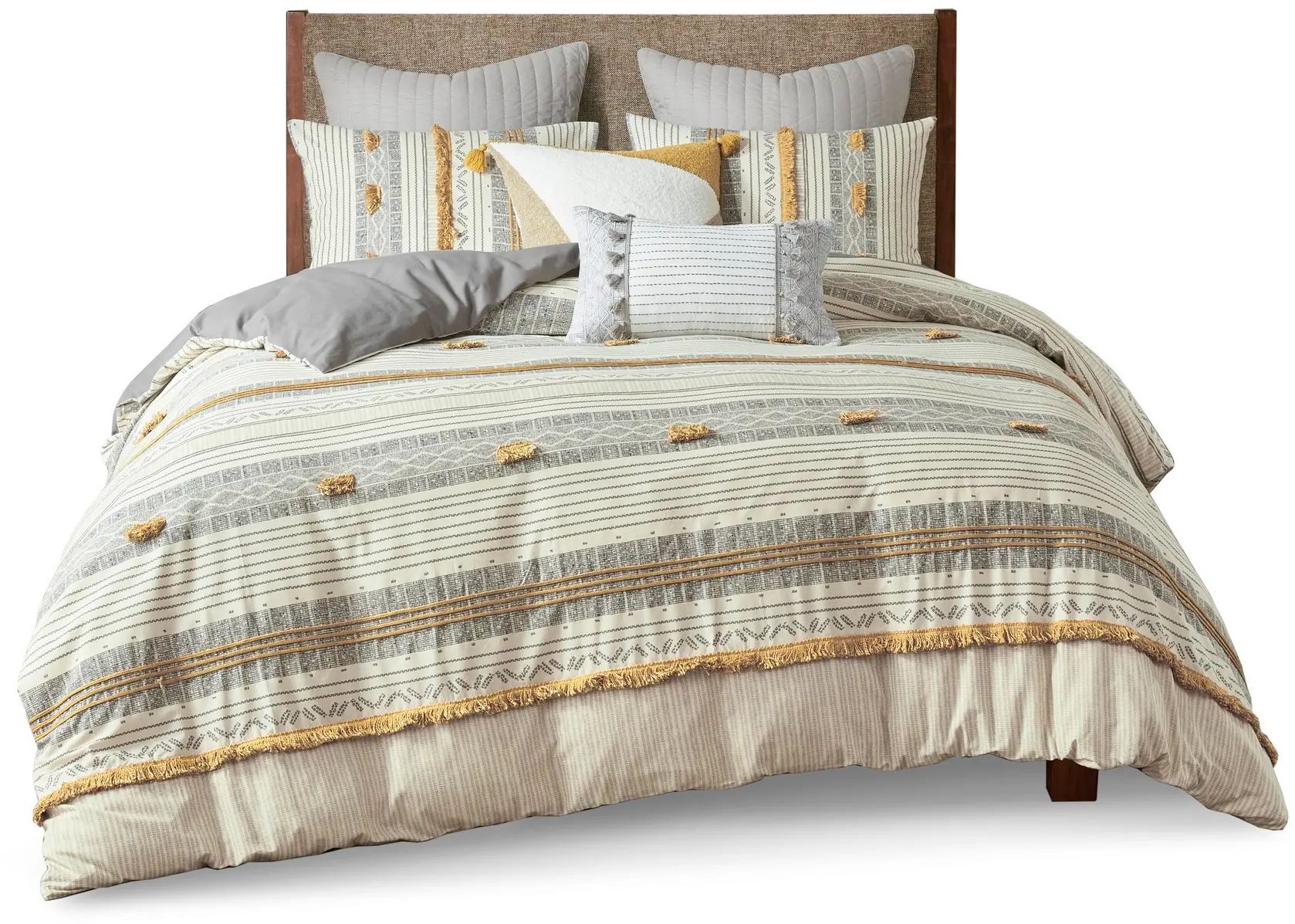 Gray and Yellow Striped King Cody 3 Piece Bedding Collection-1