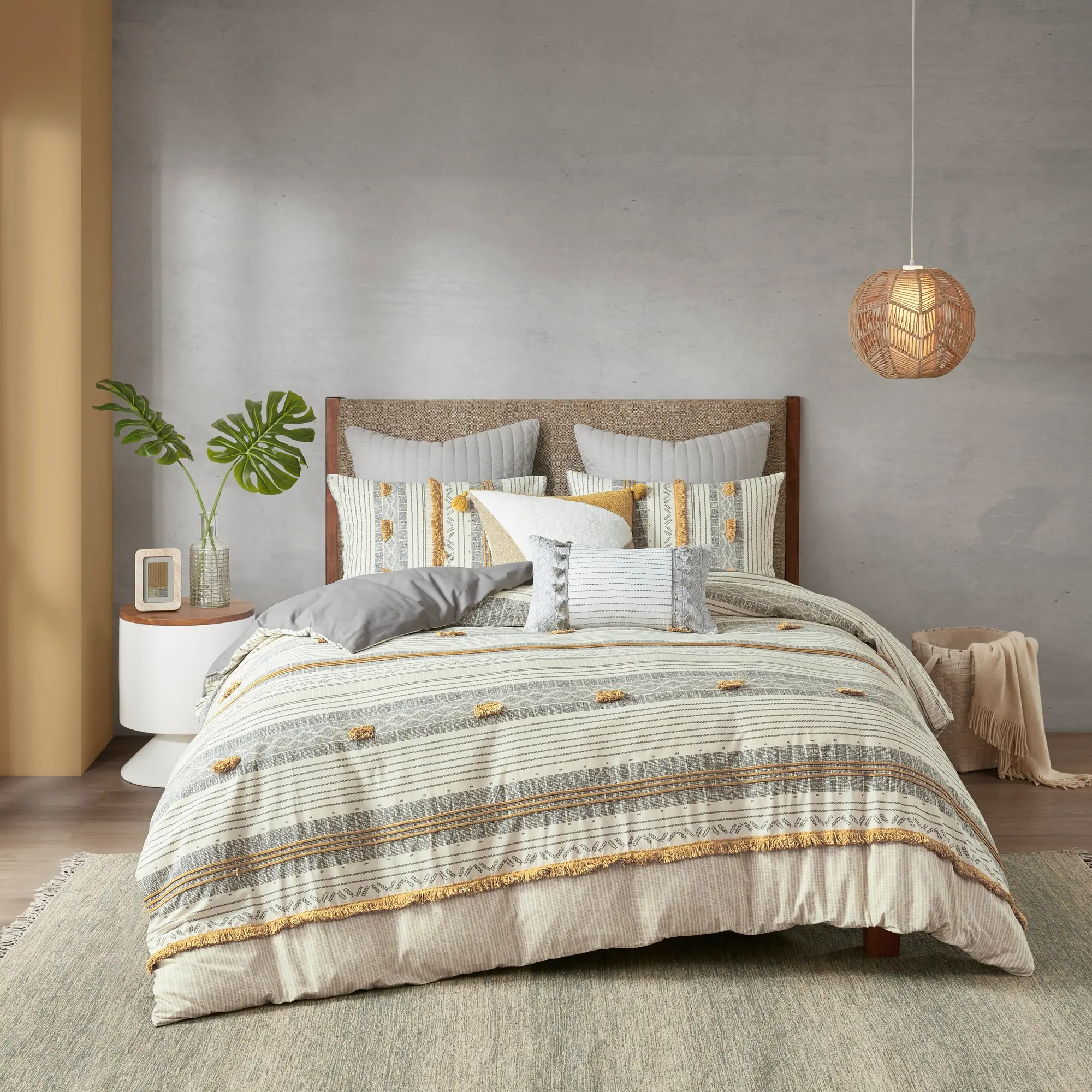 Gray and Yellow Striped King Cody 3 Piece Bedding Collection-4