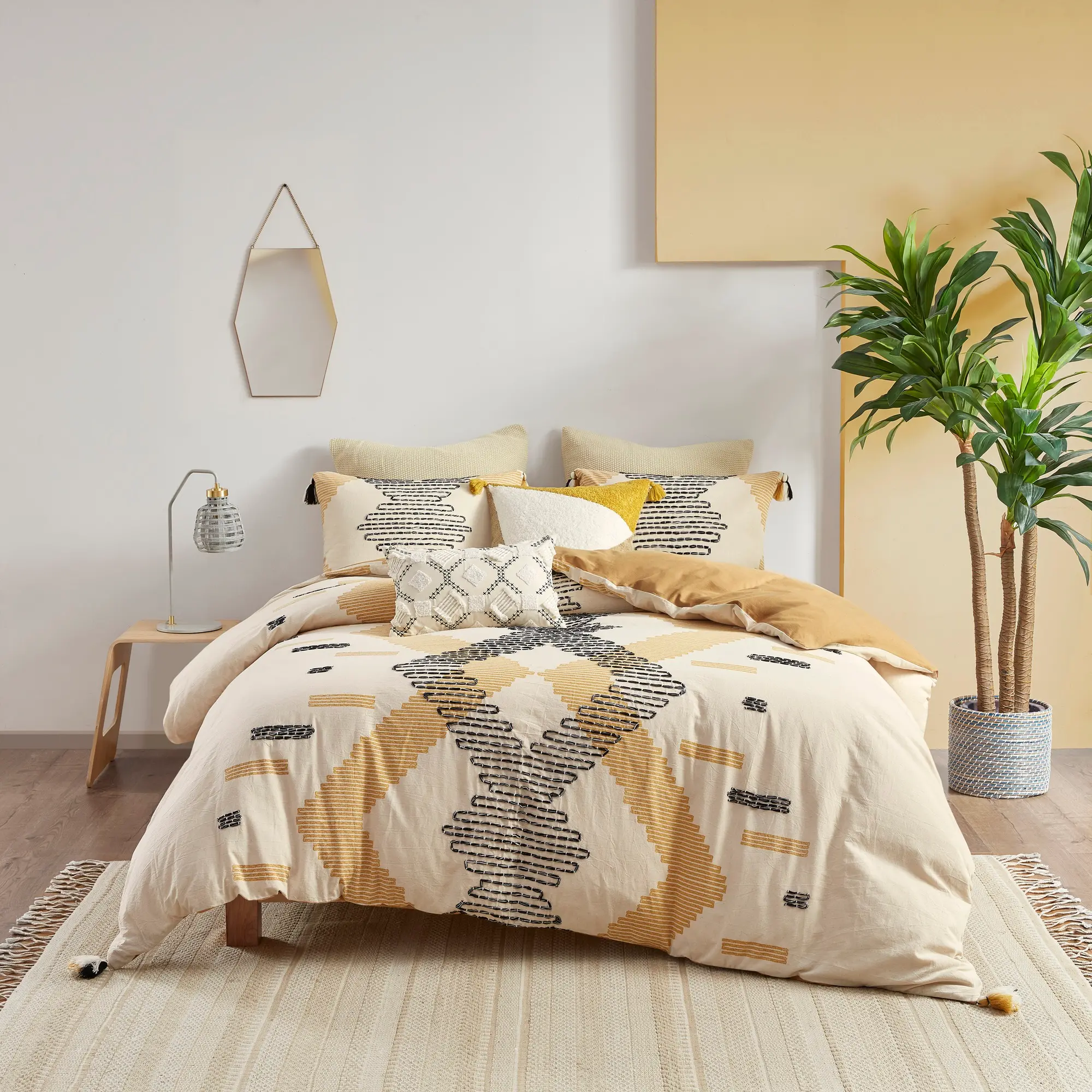Yellow and Gray Geometric Queen Arizona 3 Piece Bedding Collection-4