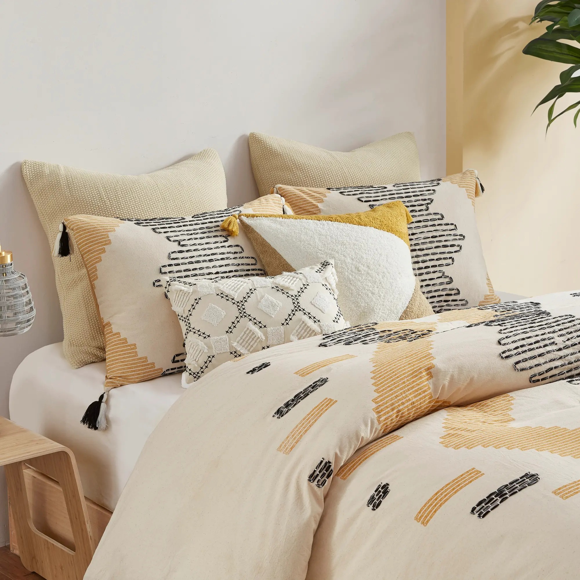 Yellow and Gray Geometric Queen Arizona 3 Piece Bedding Collection-5