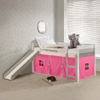 Bristol Twin Gray and White Low Loft Bed With Pink Tent