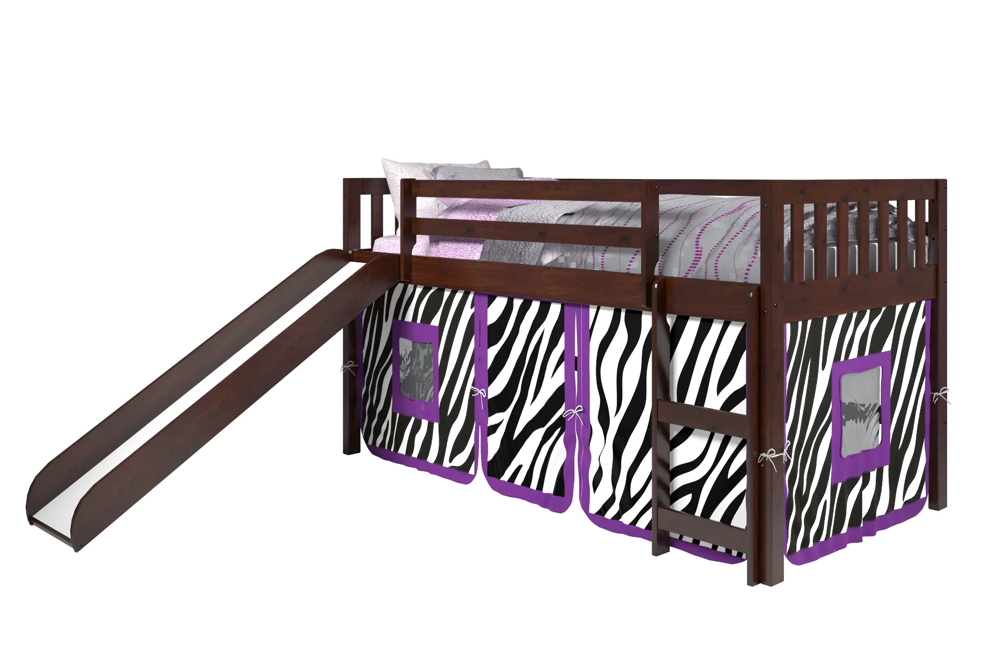 Mission Loft Cappuccino Twin Bed with Purple Zebra Tent-1