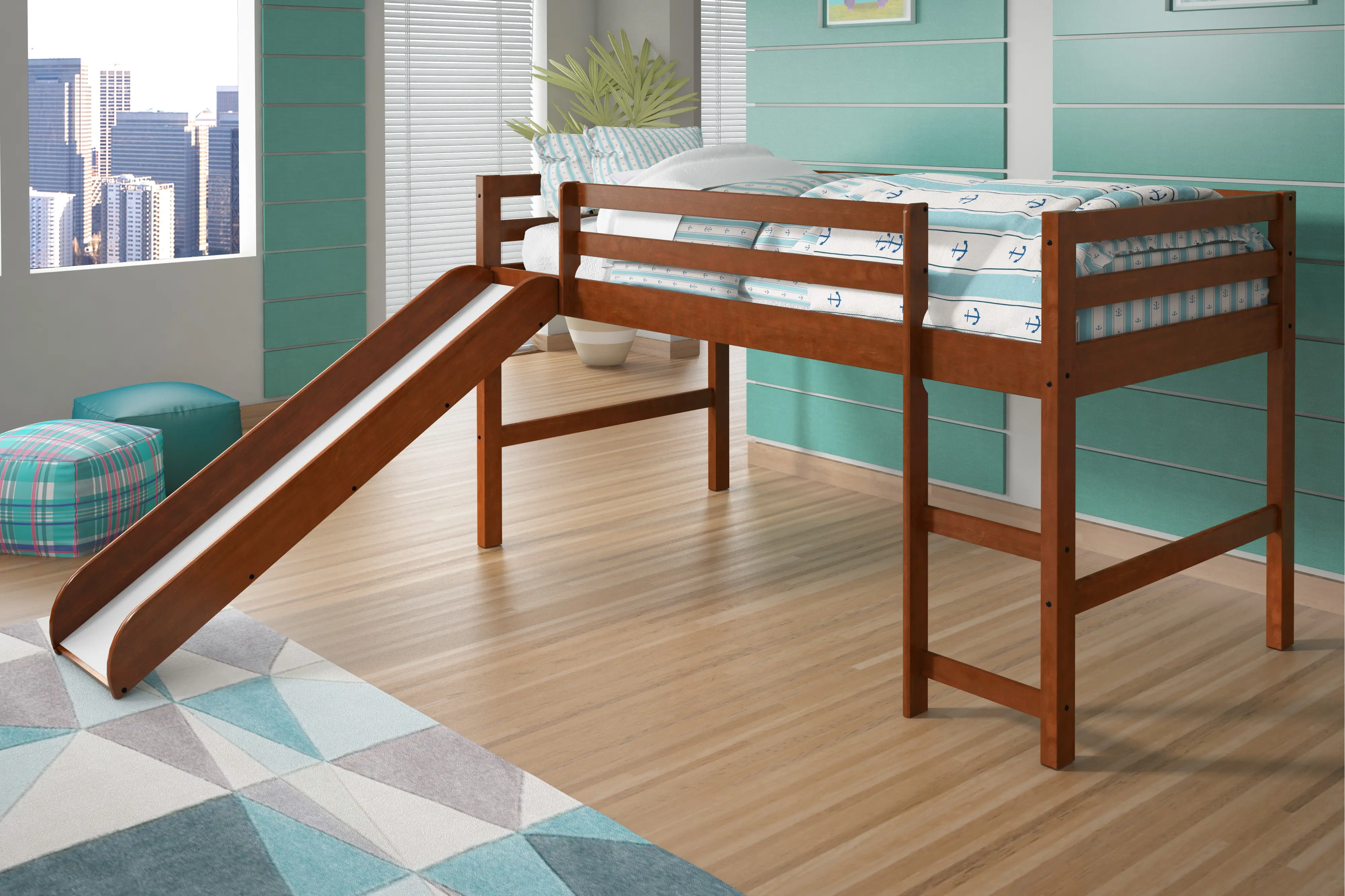 Haven Light Espresso Twin Loft Bed with Slide-2