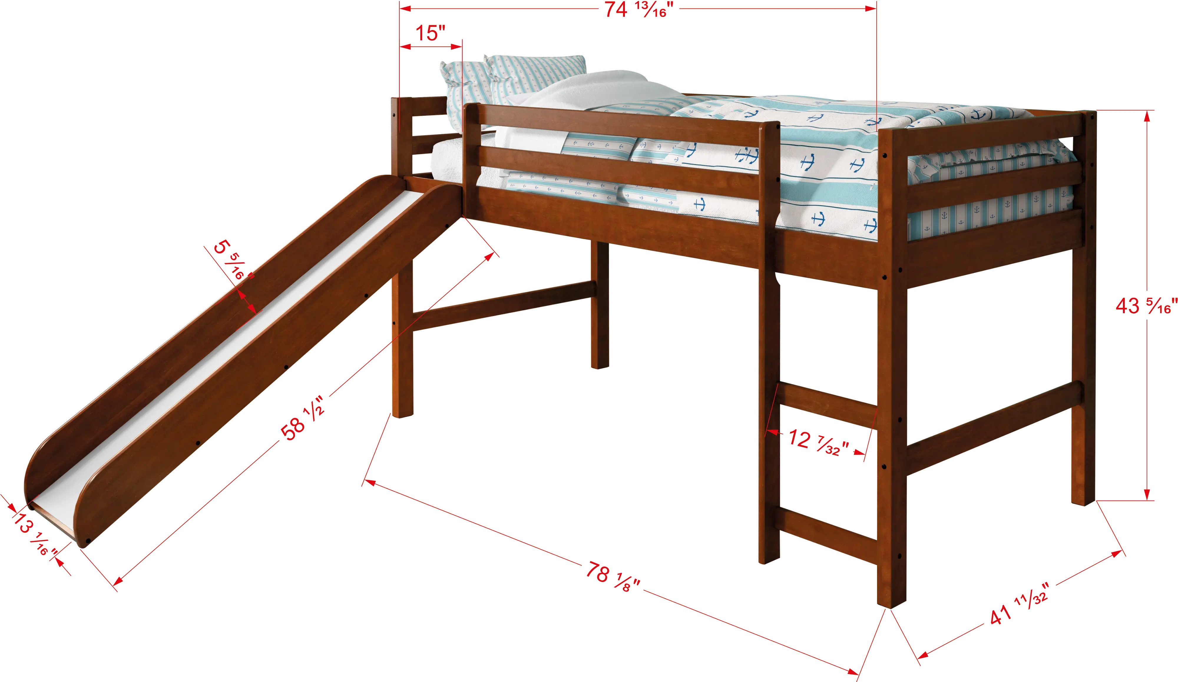 Haven Light Espresso Twin Loft Bed with Slide-3