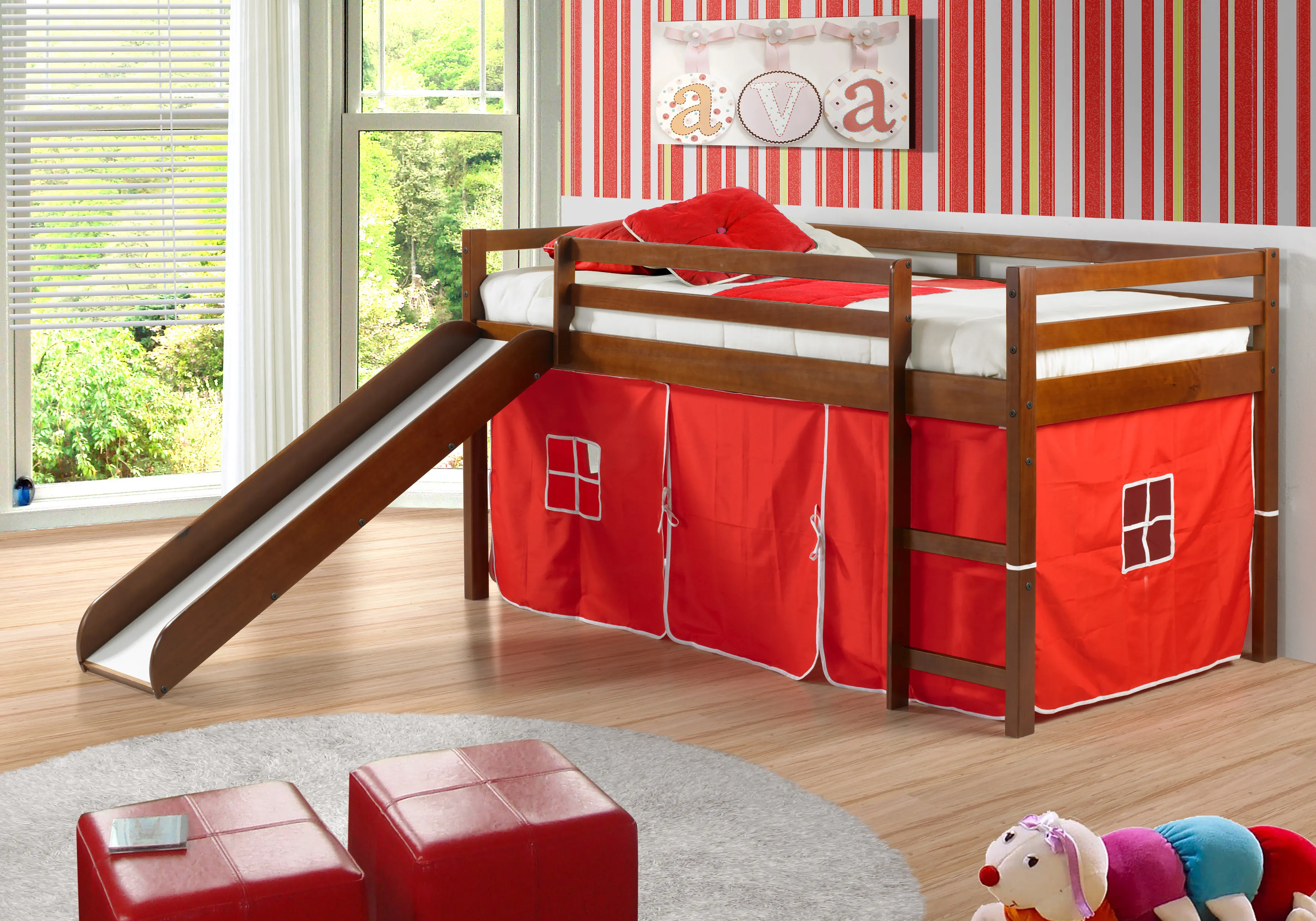Haven Light Espresso Twin Bed with Red Tent-2