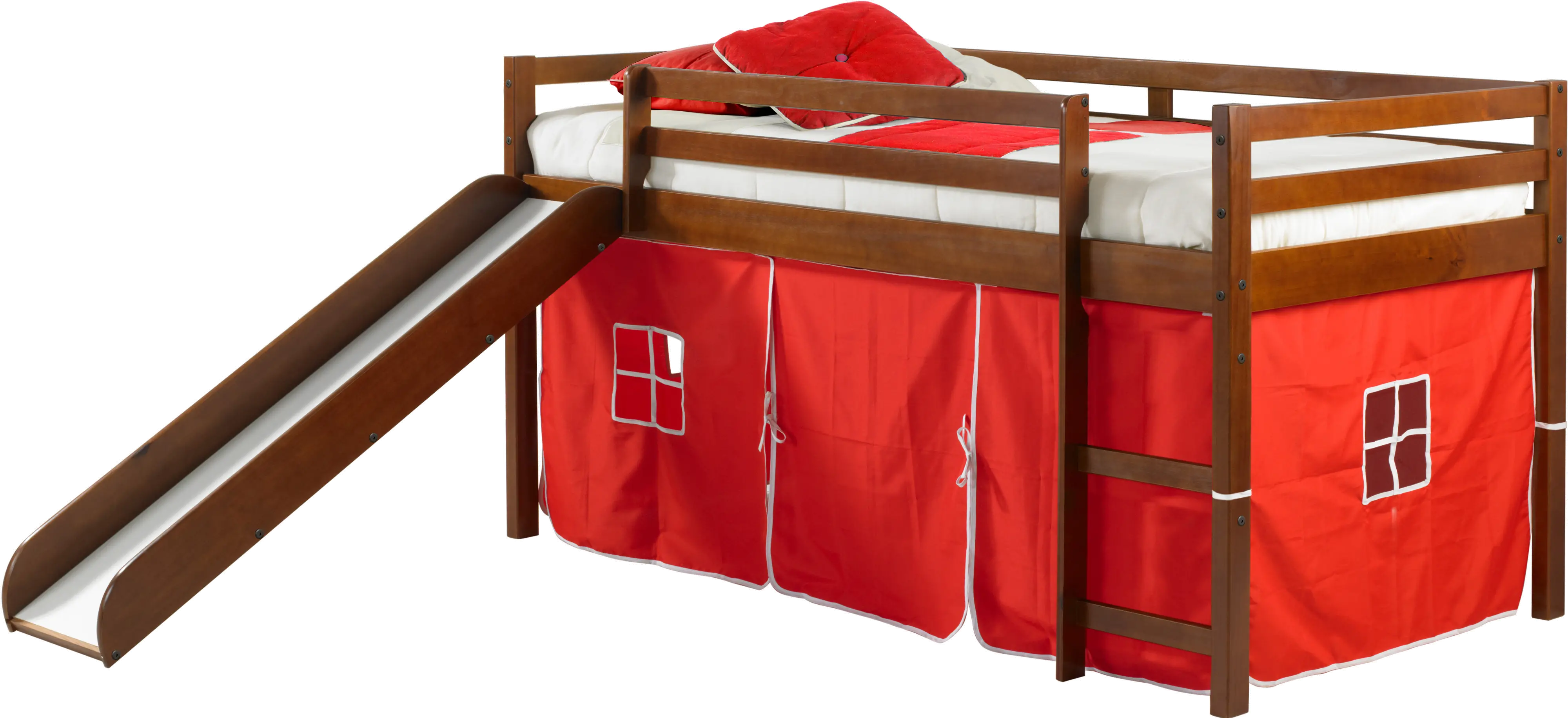 Haven Light Espresso Twin Bed with Red Tent-1