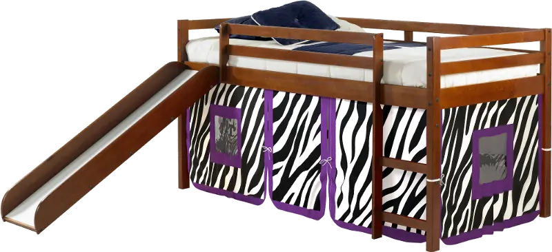 Haven Light Espresso Twin Bed with Purple Zebra Tent