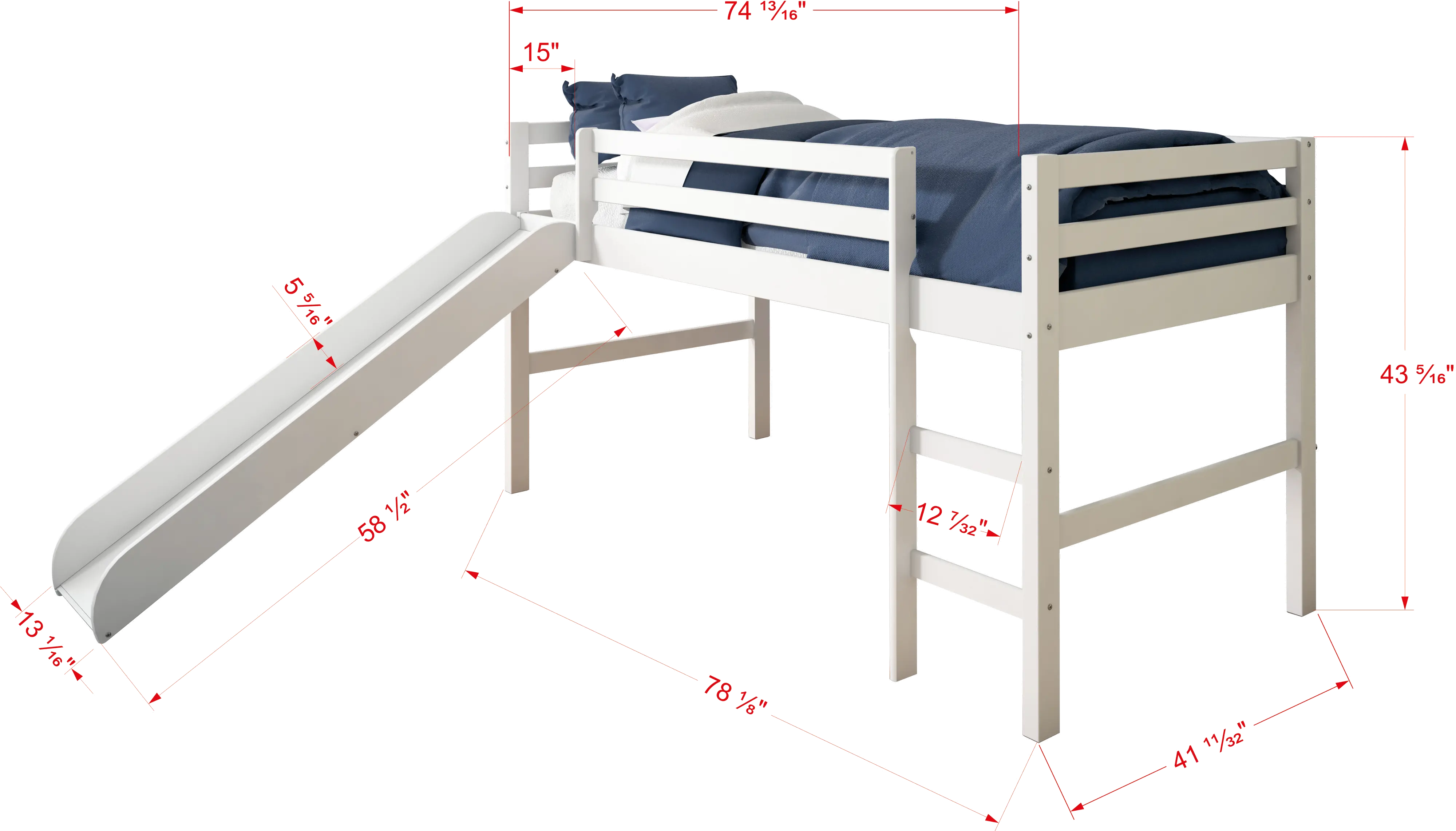 Haven White Twin Loft Bed with Slide-3