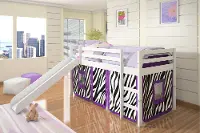 Haven White Twin Bed with Purple Zebra Tent
