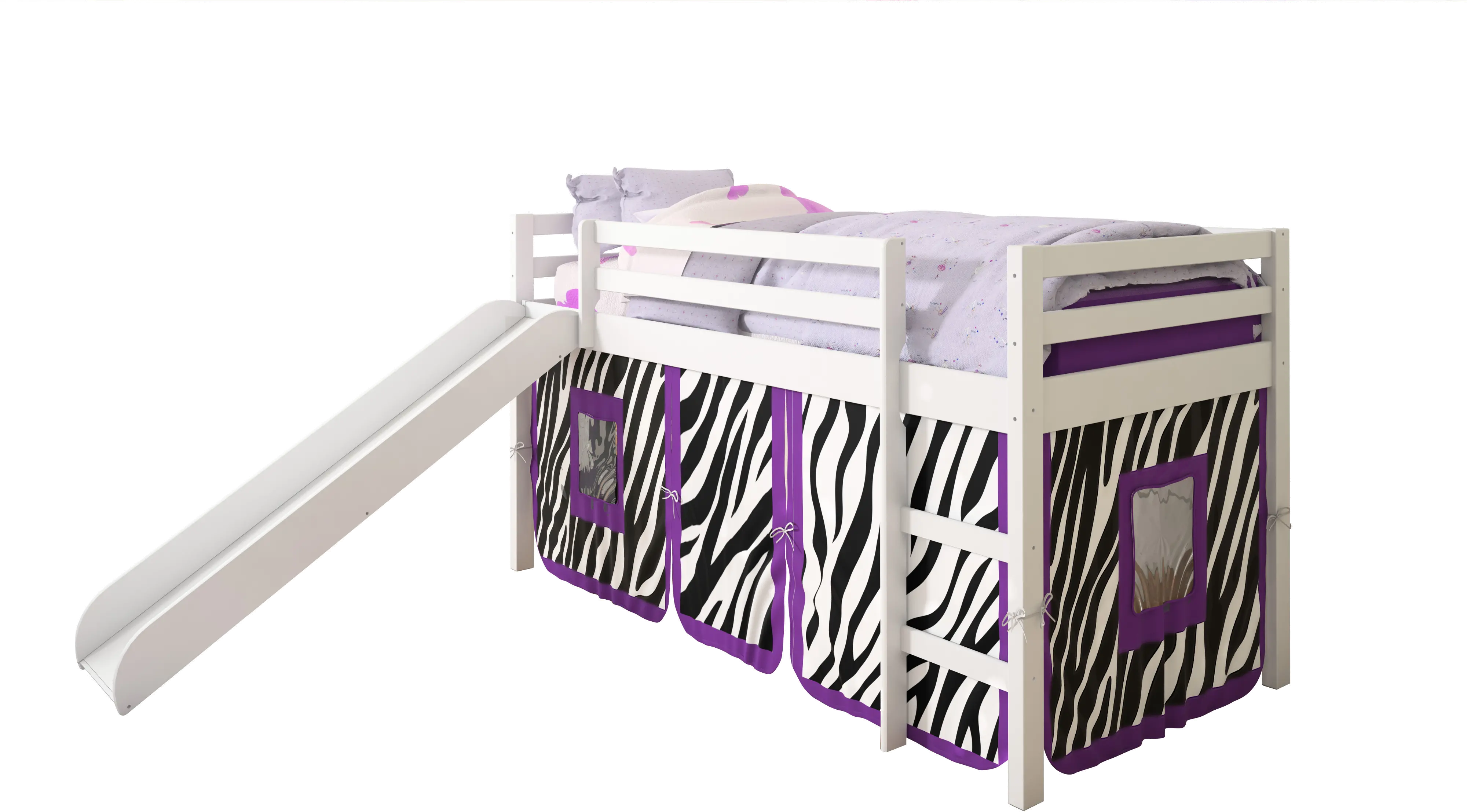 Haven White Twin Bed with Purple Zebra Tent-3