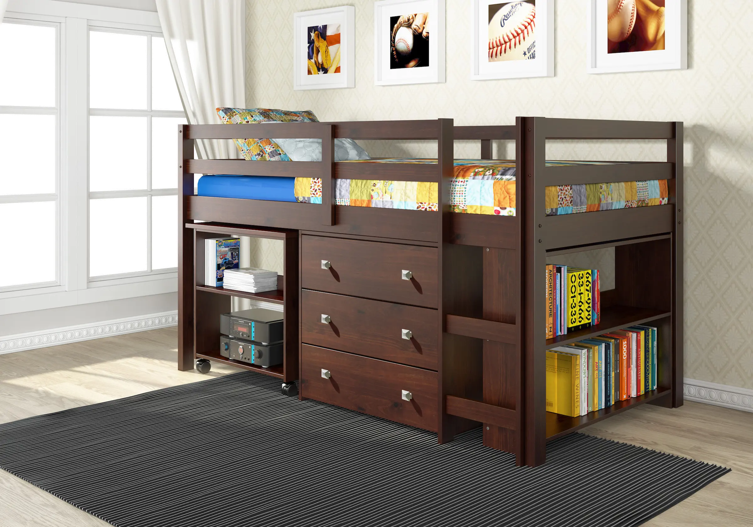 Kaycee Dark Cappuccino Twin Loft Bed with Student Desk-2