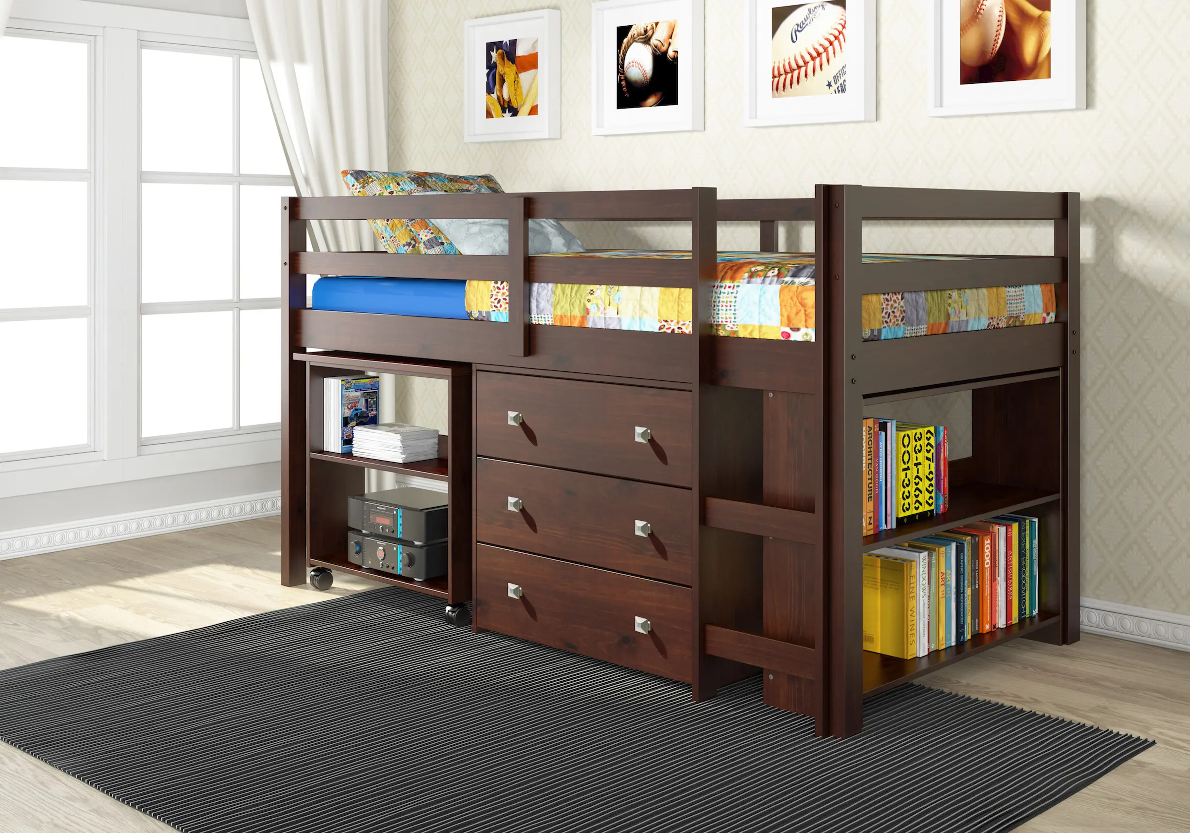 Kaycee Dark Cappuccino Twin Loft Bed with Student Desk-1