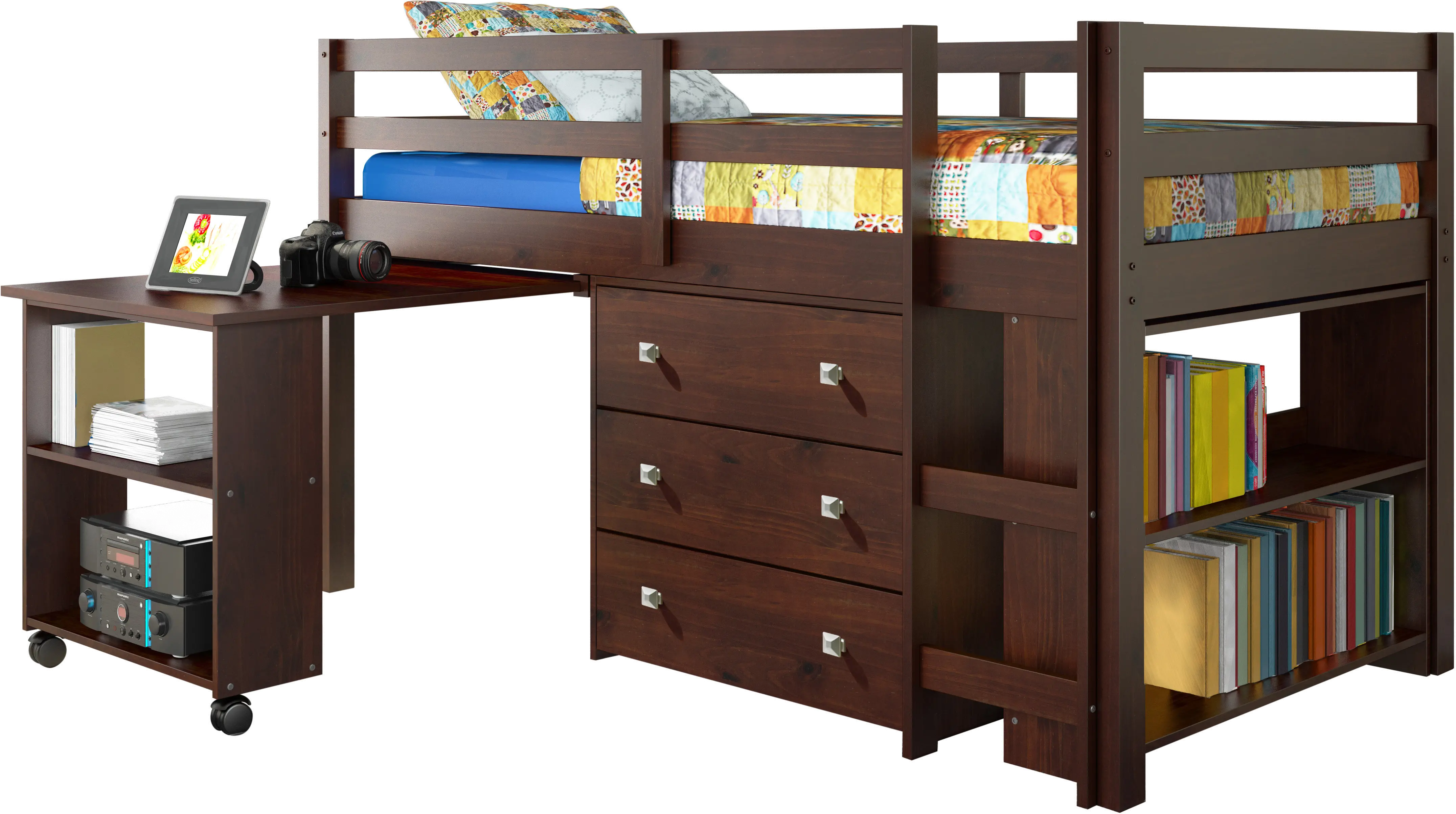 Kaycee Dark Cappuccino Twin Loft Bed with Student Desk-1