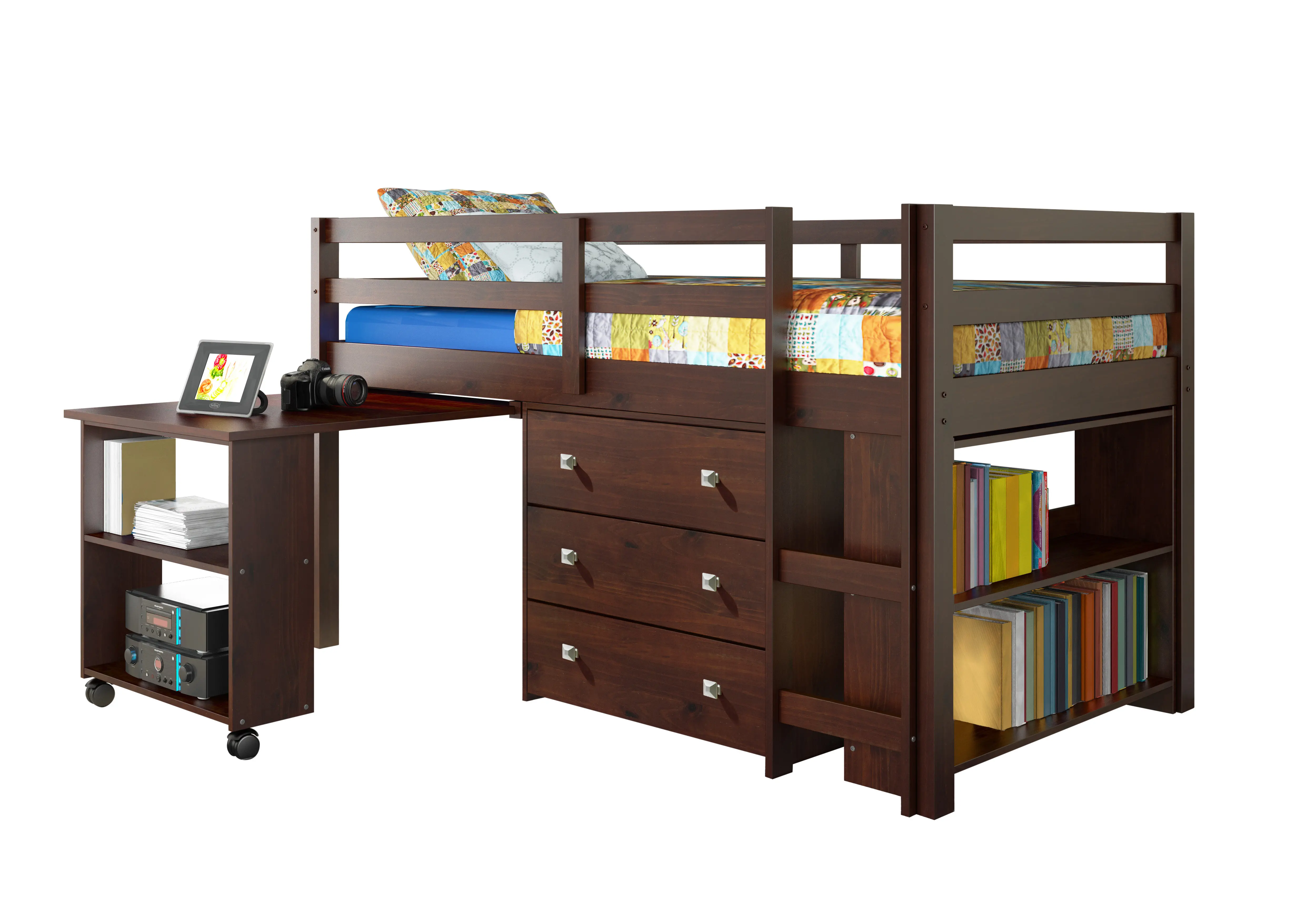 Kaycee Dark Cappuccino Twin Loft Bed with Student Desk-2