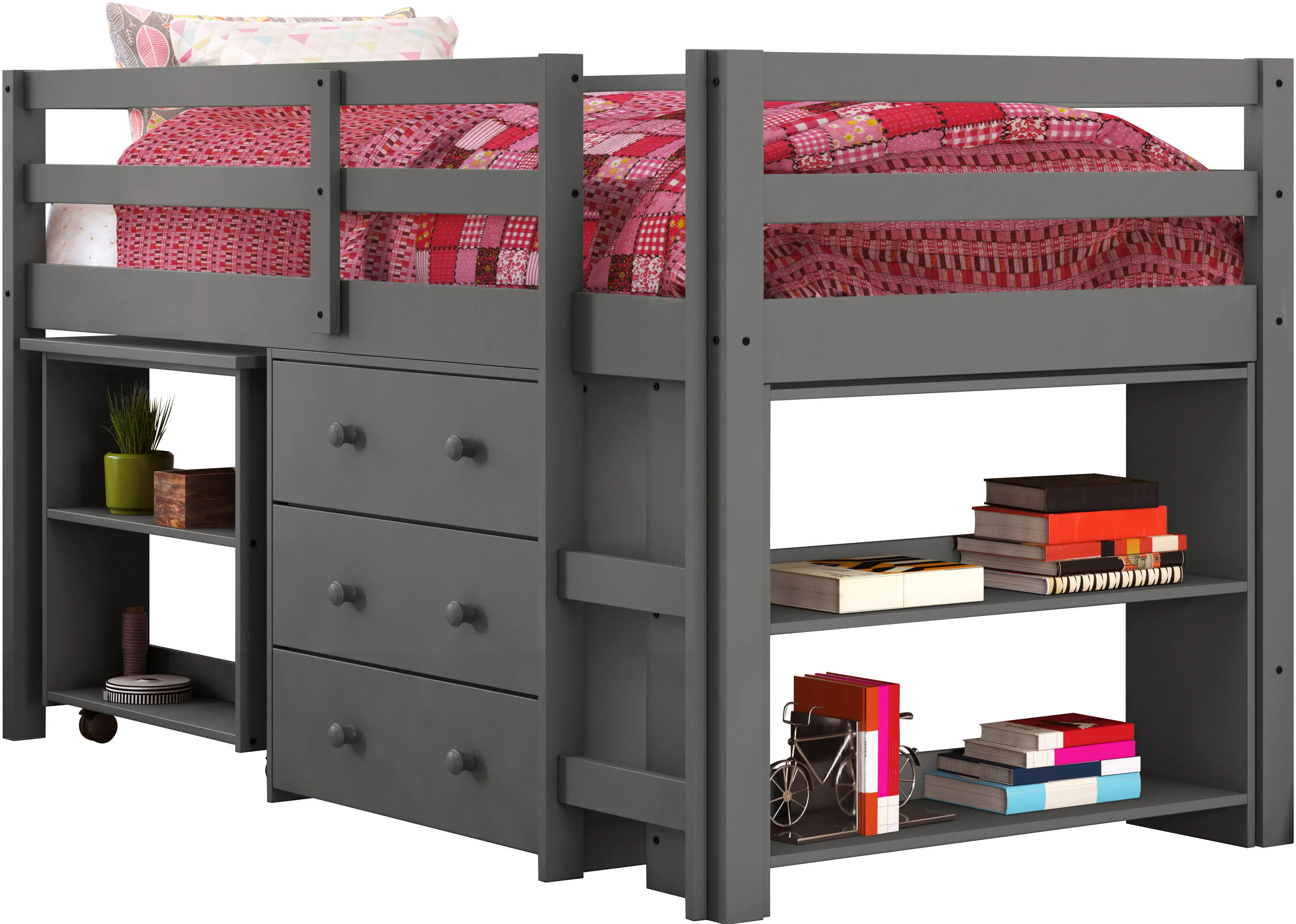 Kaycee Dark Gray Twin Loft Bed with Student Desk-1