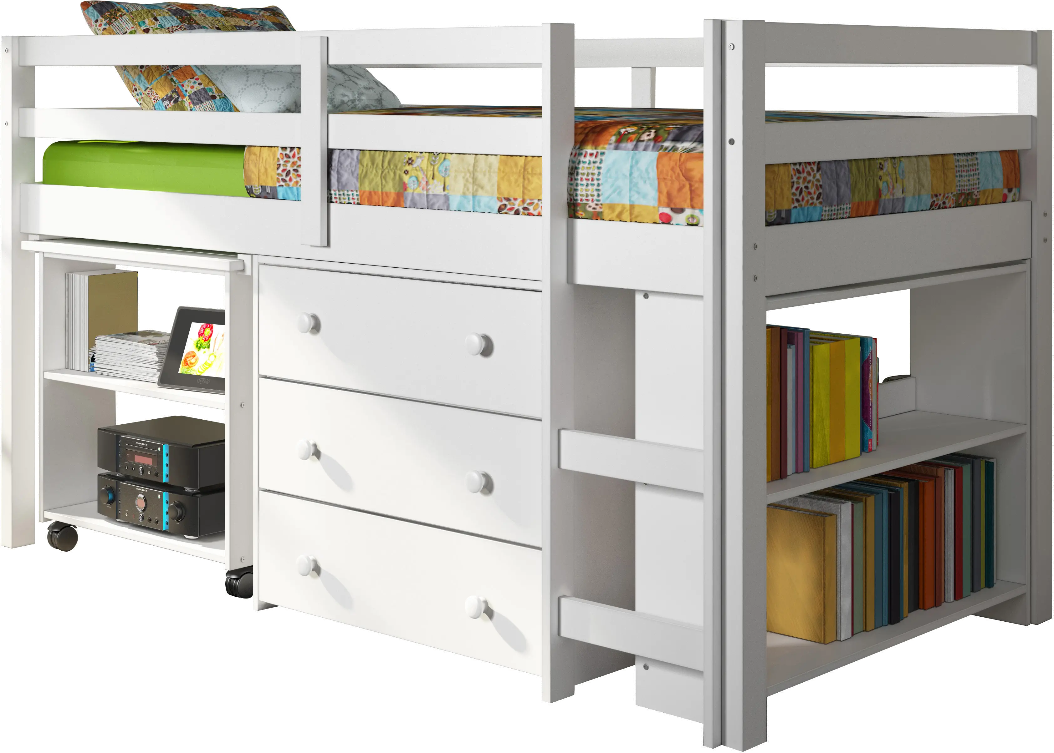 Kaycee White Twin Loft Bed with Student Desk-1