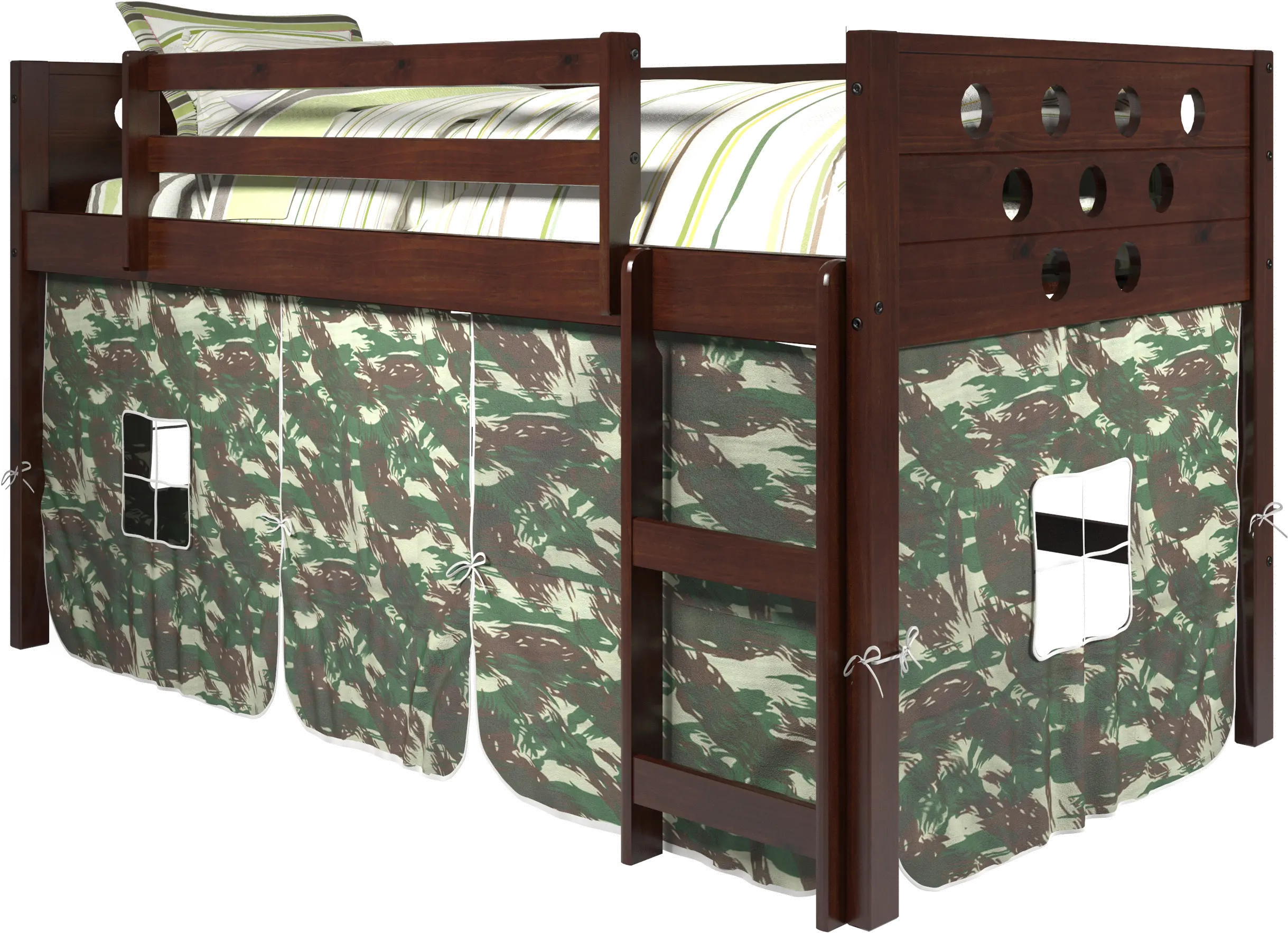 Boston Dark Brown Cappuccino Twin Loft Bed with Camo Tent-1
