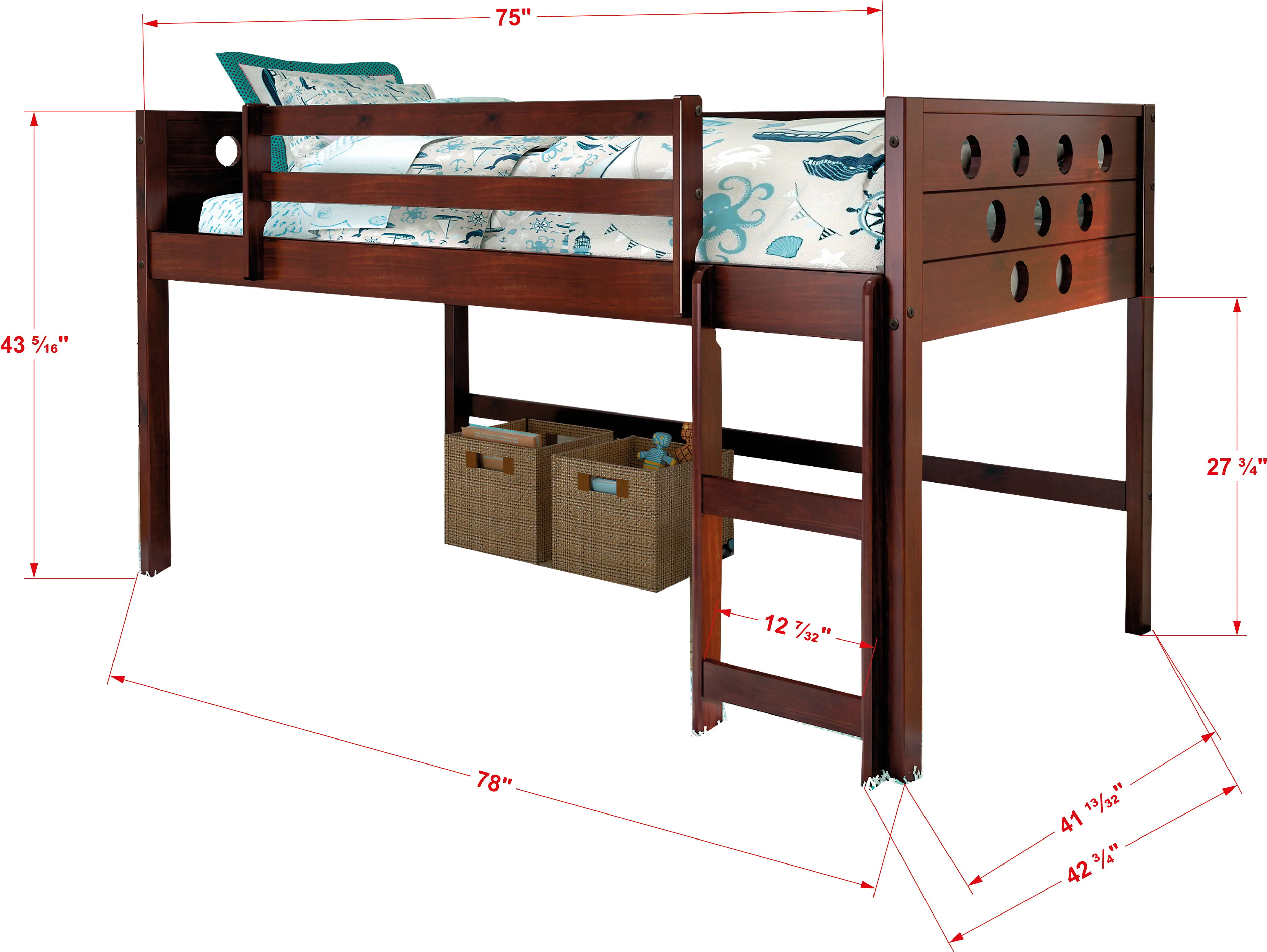 Boston Dark Brown Cappuccino Twin Loft Bed with Camo Tent-3