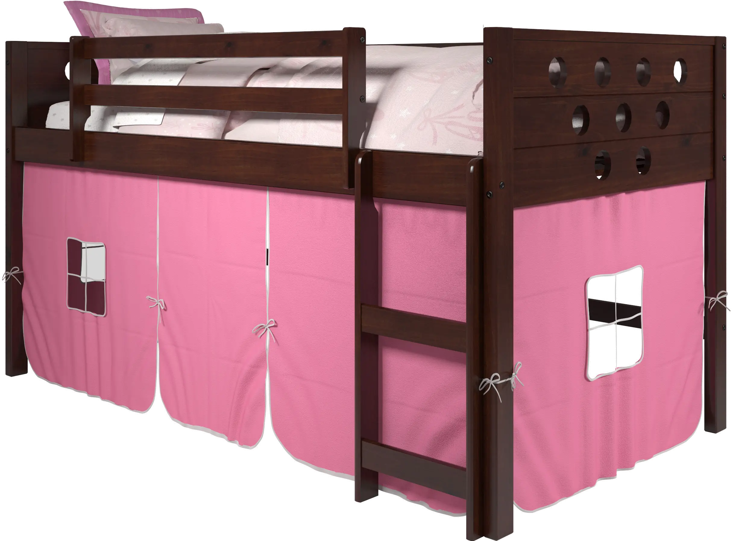 Boston Dark Brown Cappuccino Twin Loft Bed with Pink Tent-1