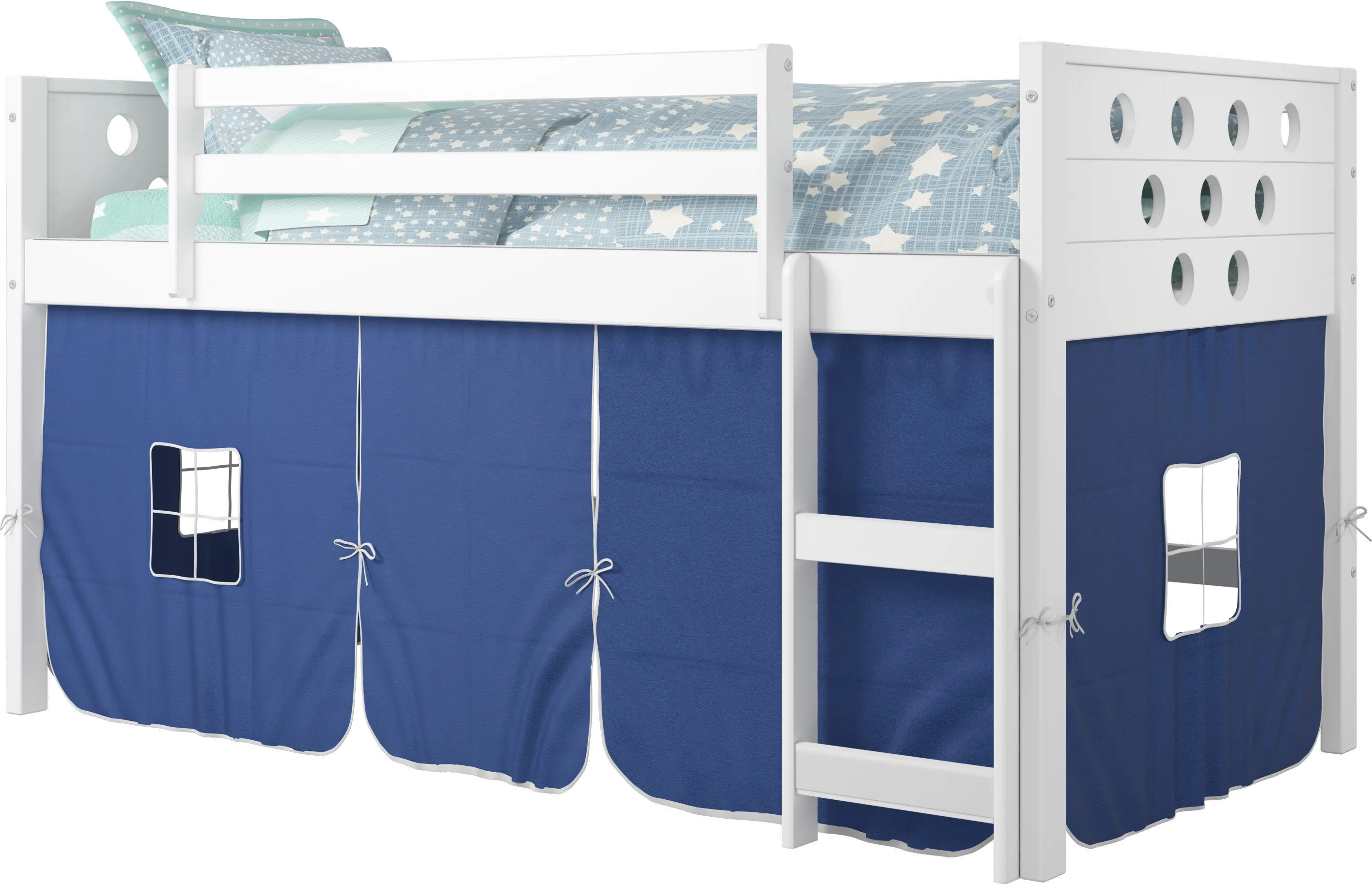 Boston White Twin Loft Bed with Blue Tent-1
