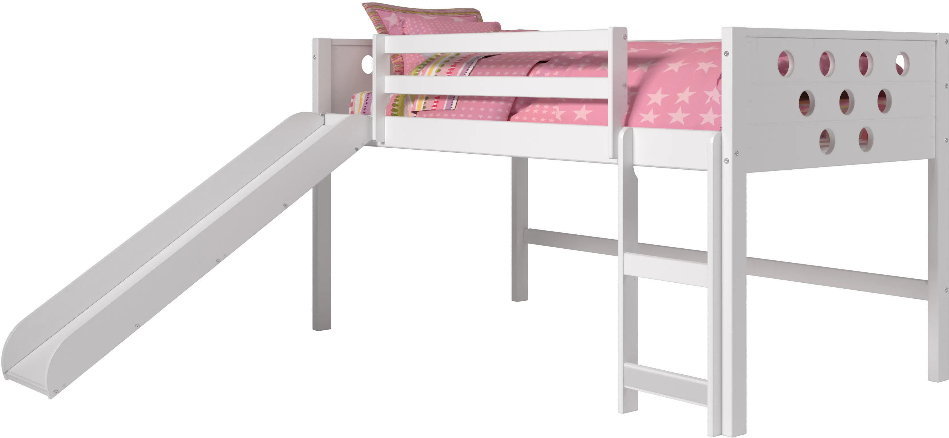 Boston White Twin Loft Bed with Slide-1