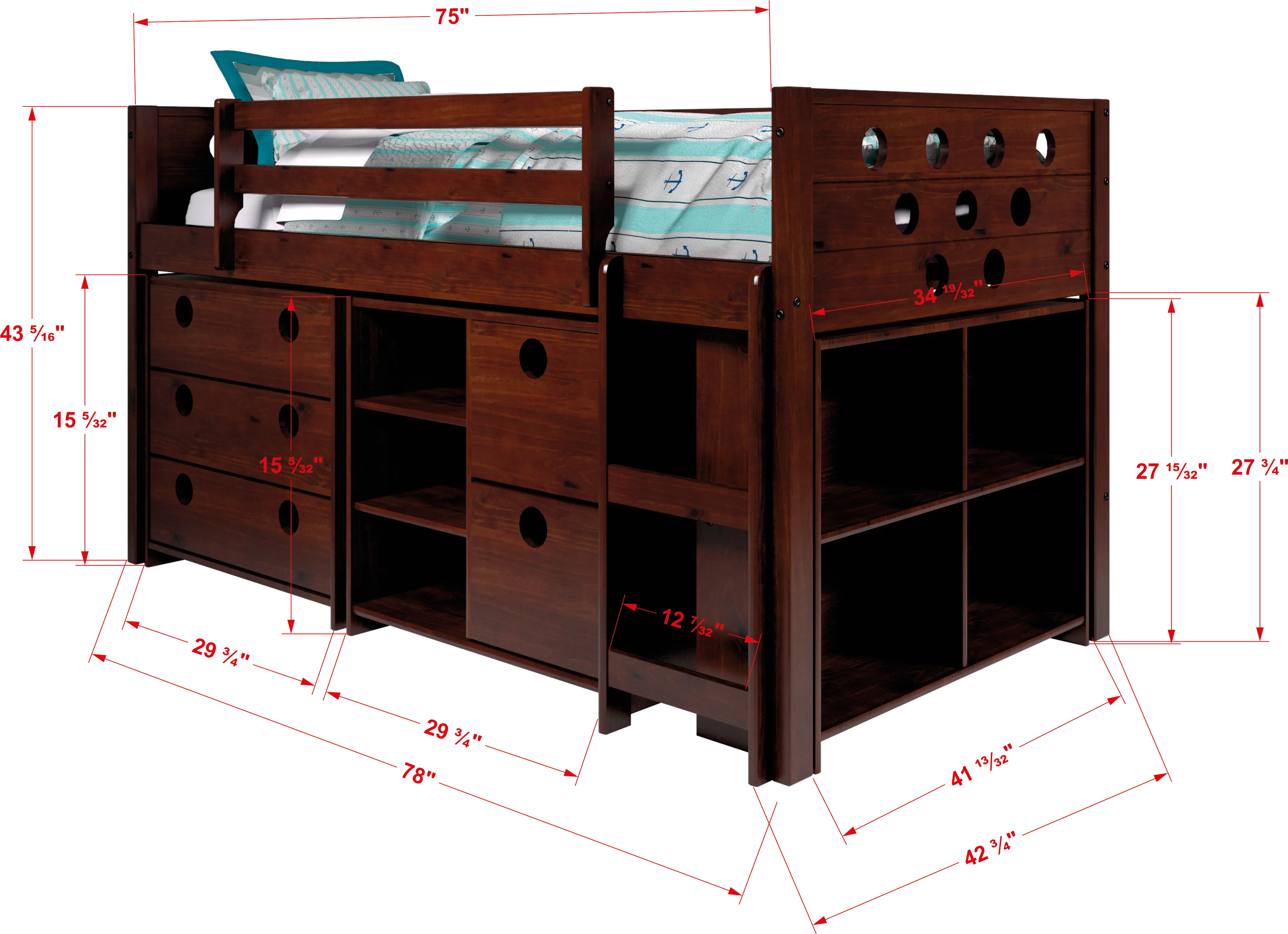 Boston Cappuccino Twin Loft Bed-3