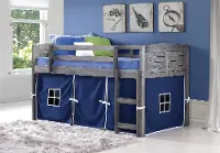 Louver Antique Gray Twin Loft Bed with Blue Tent